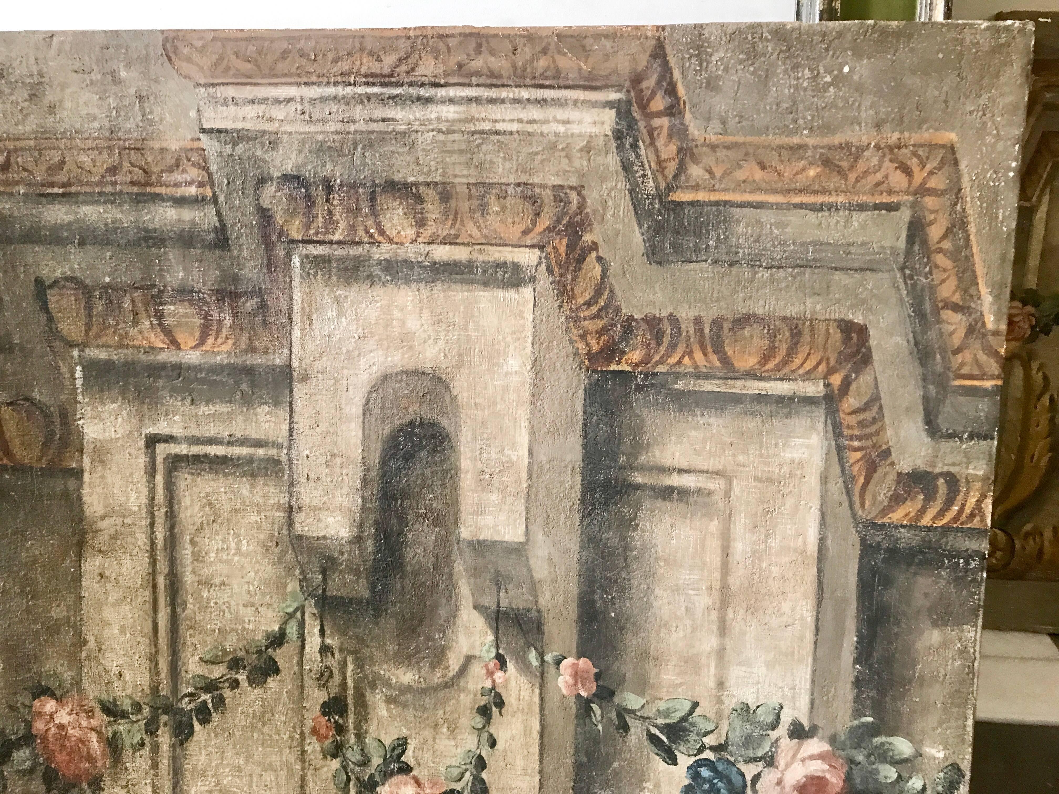 Rare Set of Four Italian 18th Century Panels, Gouache on Canvas For Sale 6