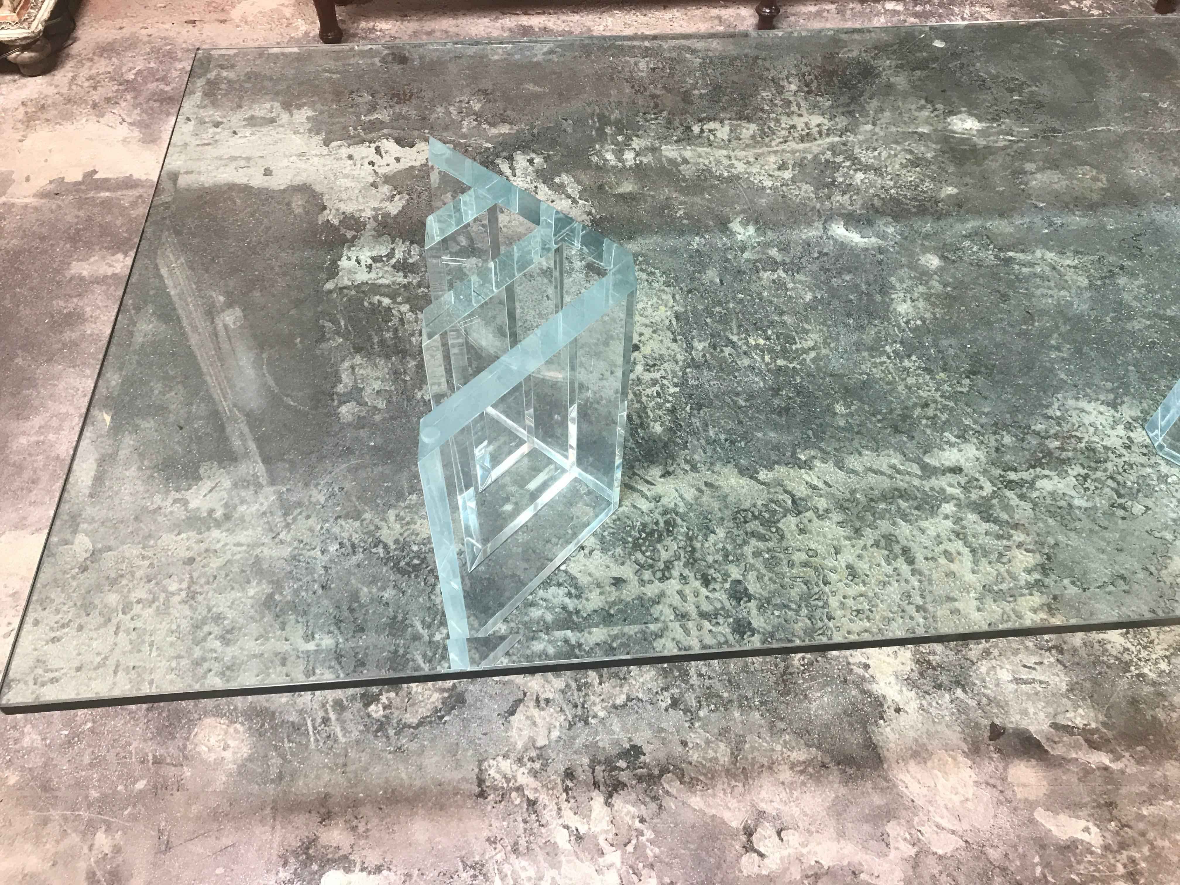 Beautiful Lucite Italian Coffee Table Base with Thick Glass Top In Excellent Condition In Los Angeles, CA