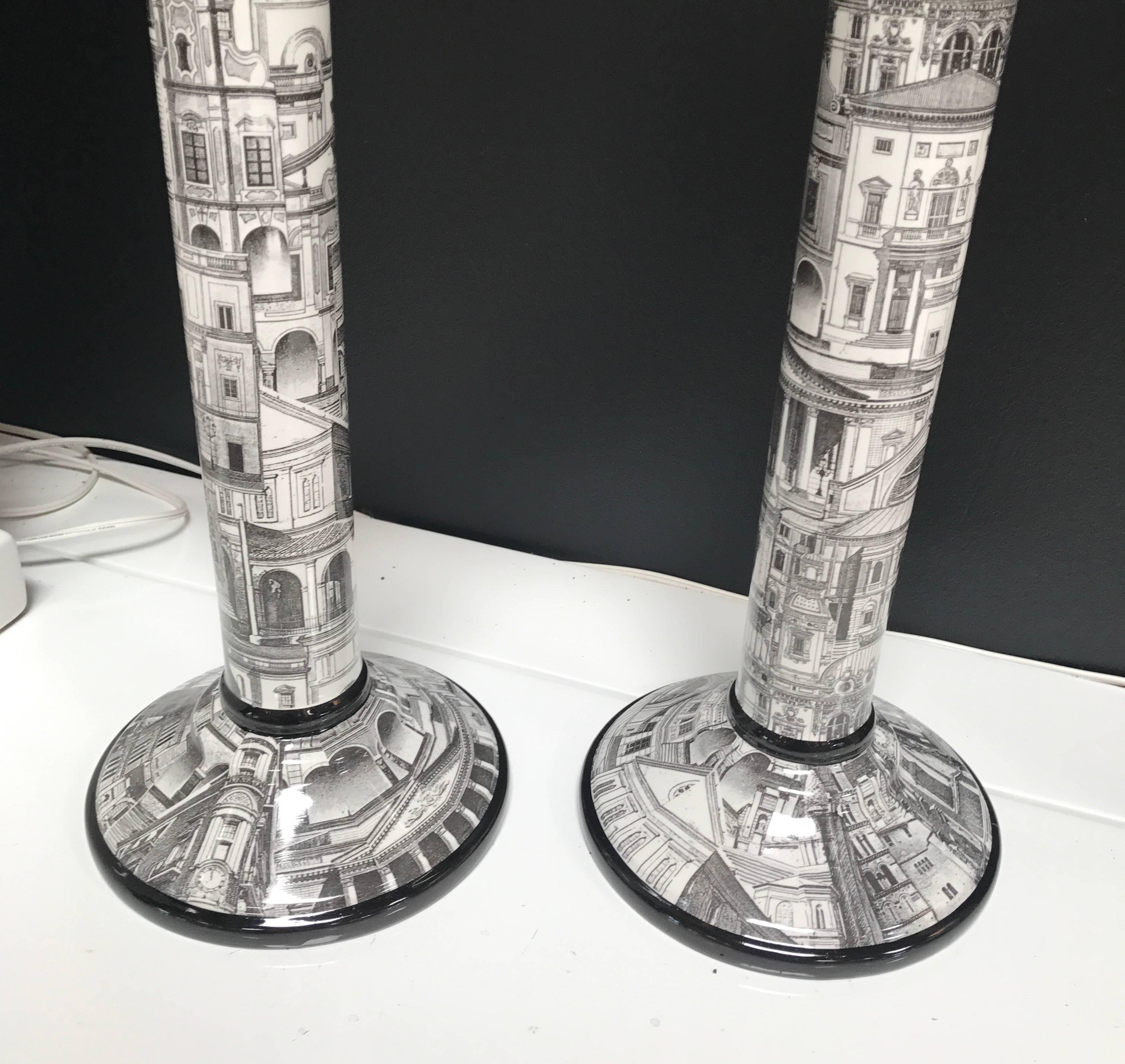 Mid-20th Century Italian 1960s Black and White Pair of Candlesticks