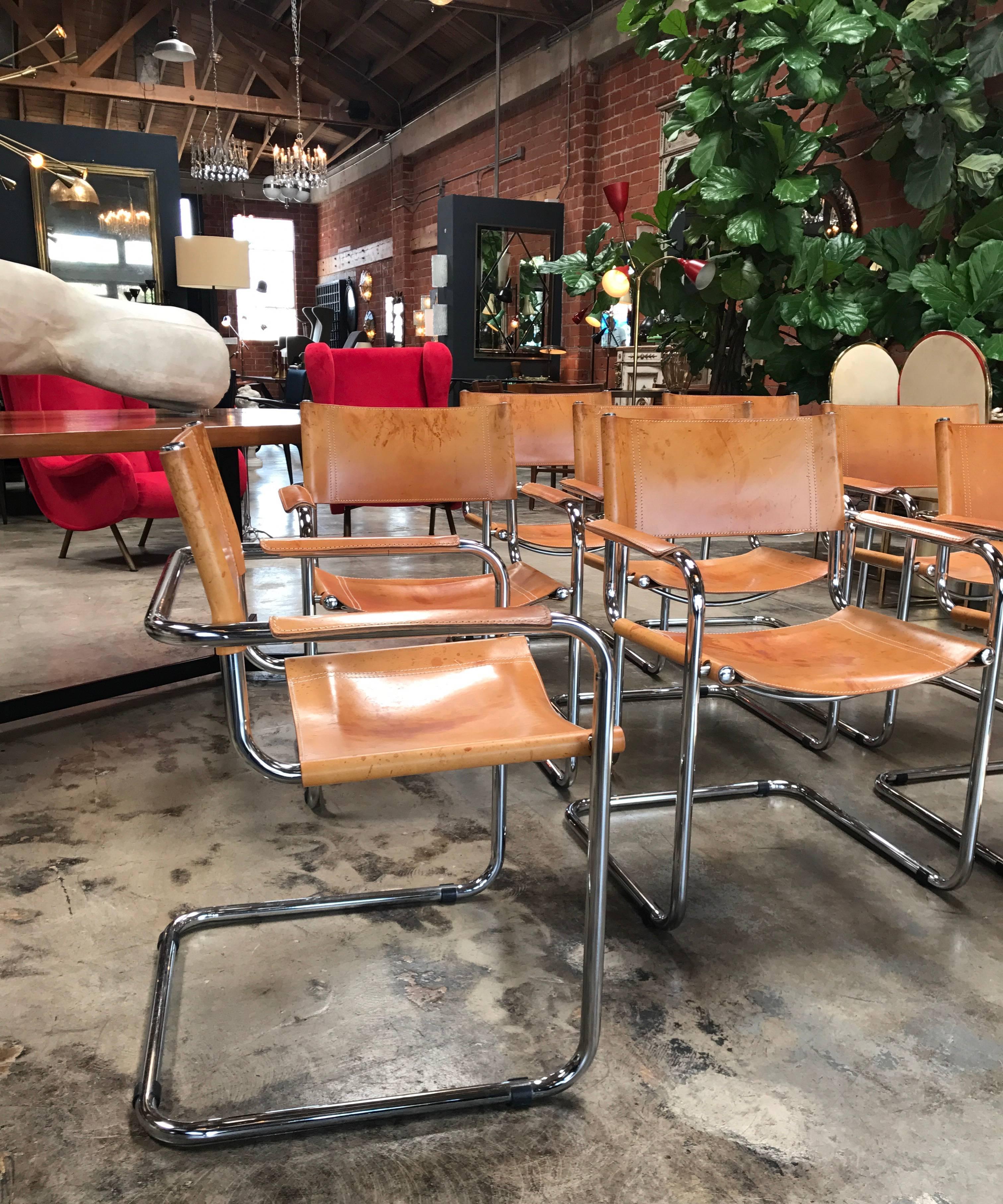 Mart Stam Eight Italian Leather Armchairs 1960 In Good Condition In Los Angeles, CA