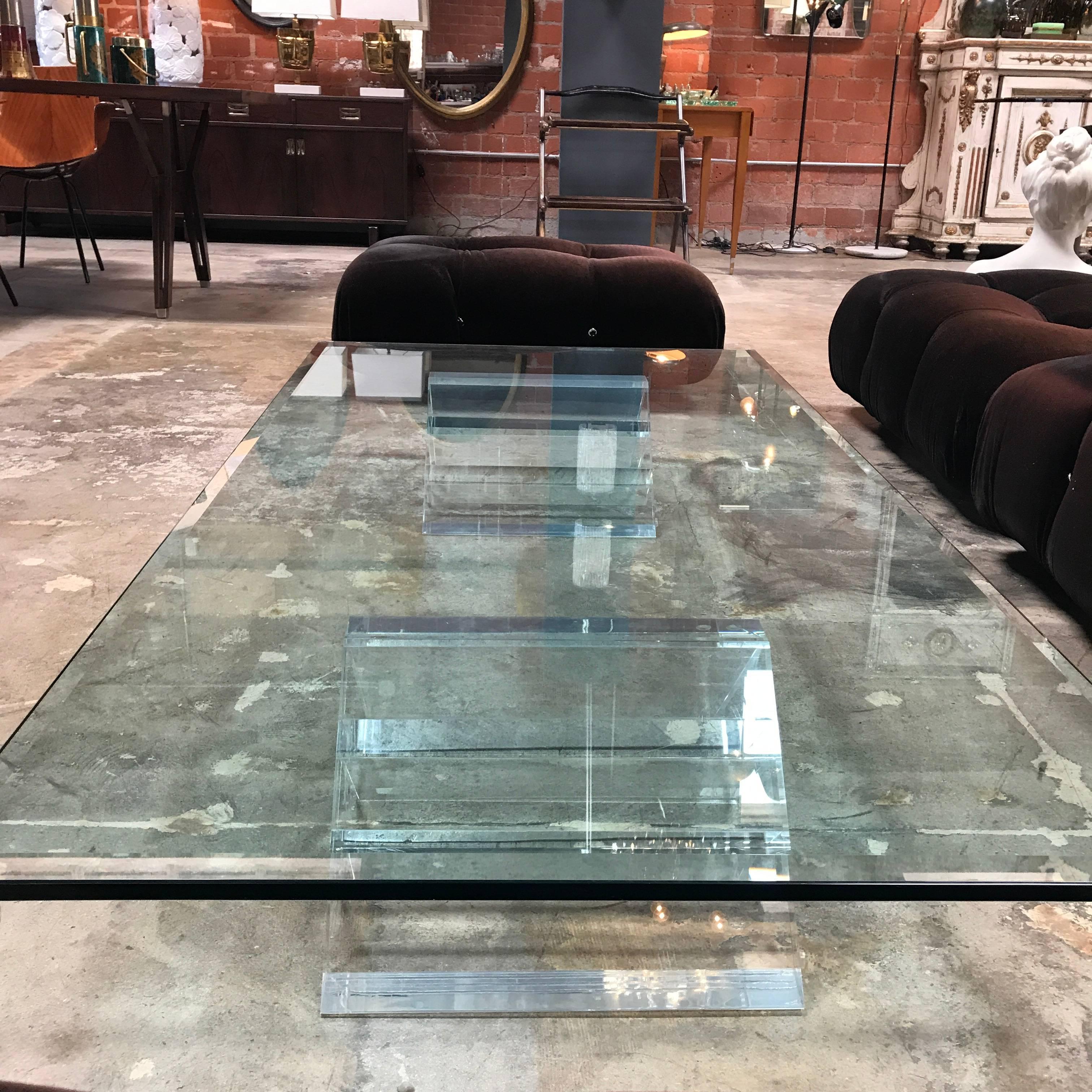 Beautiful Lucite Italian Coffee Table Base with Thick Glass Top 3