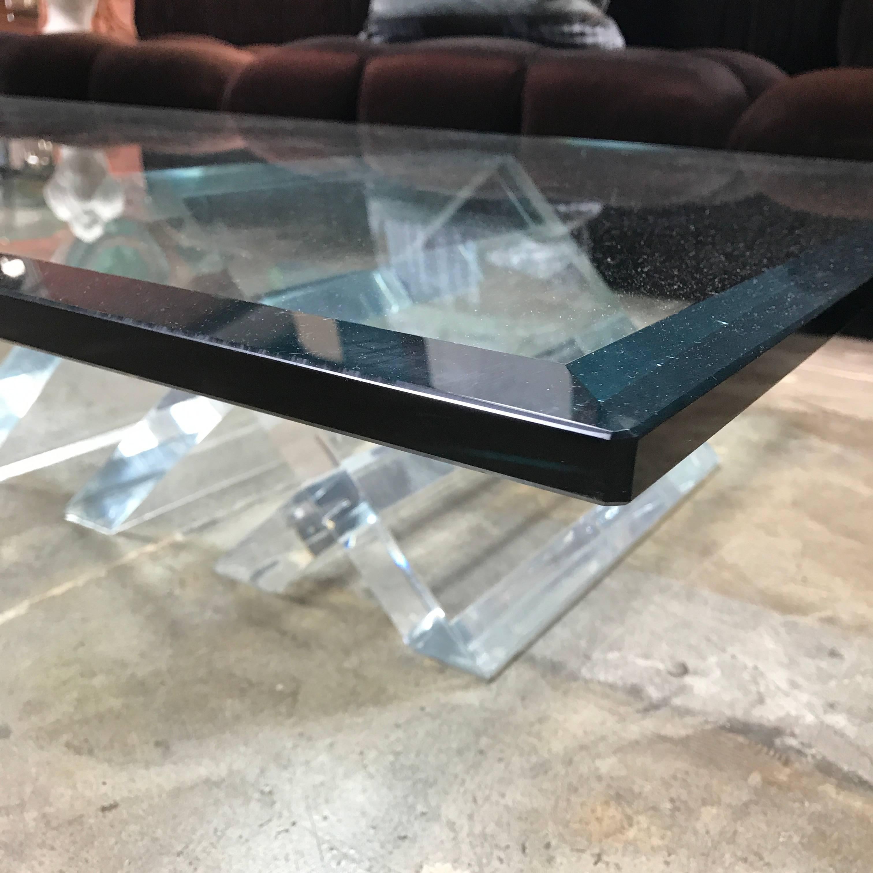 Beautiful Lucite Italian Coffee Table Base with Thick Glass Top 2