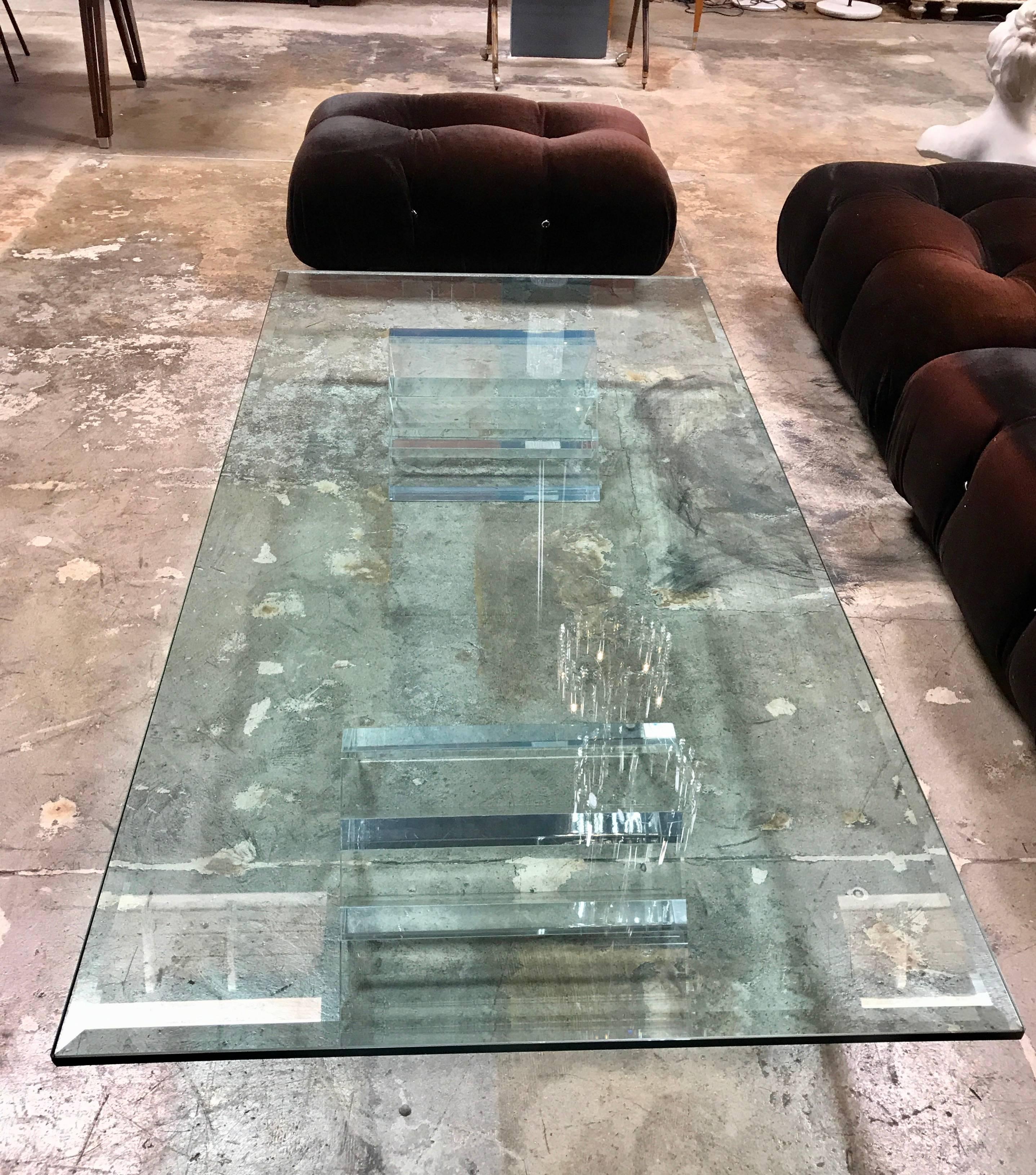 Late 20th Century Beautiful Lucite Italian Coffee Table Base with Thick Glass Top