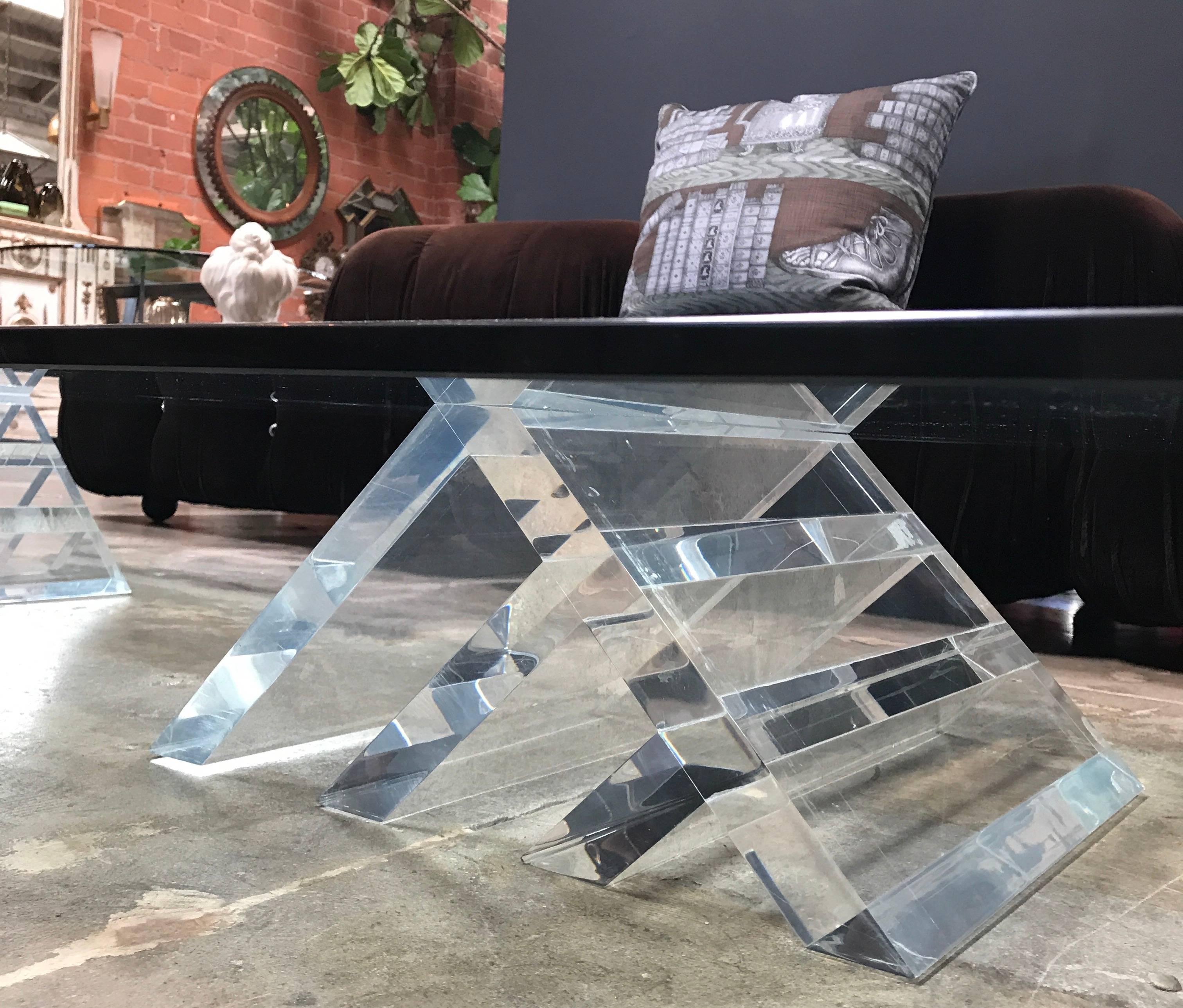 Beautiful Lucite Italian Coffee Table Base with Thick Glass Top 1
