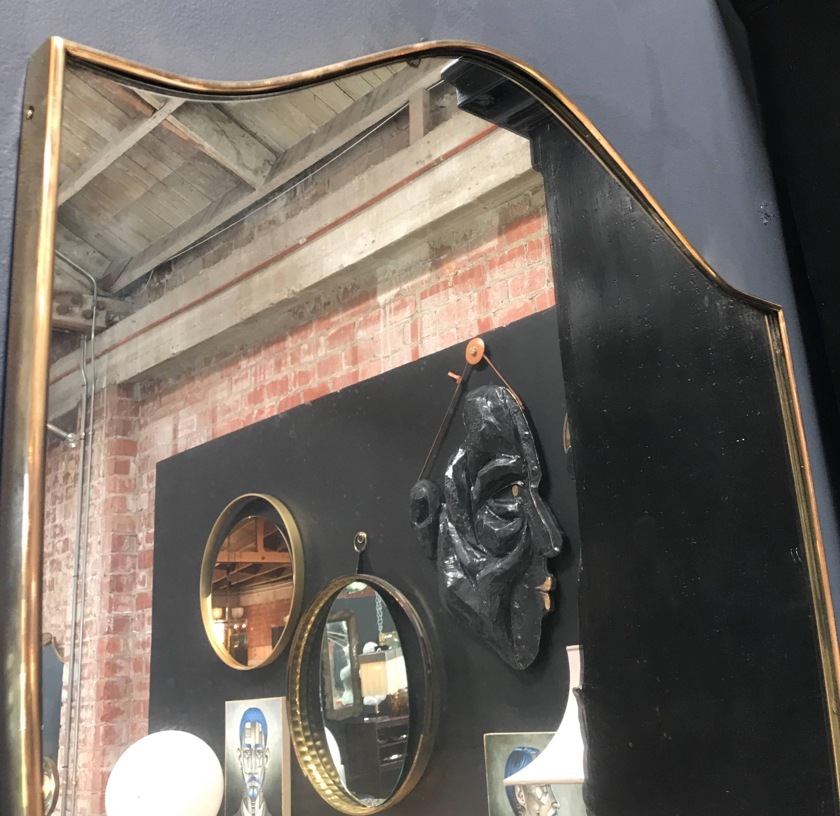 Mid-20th Century Italian Brass Shield Shaped Framed Mirror