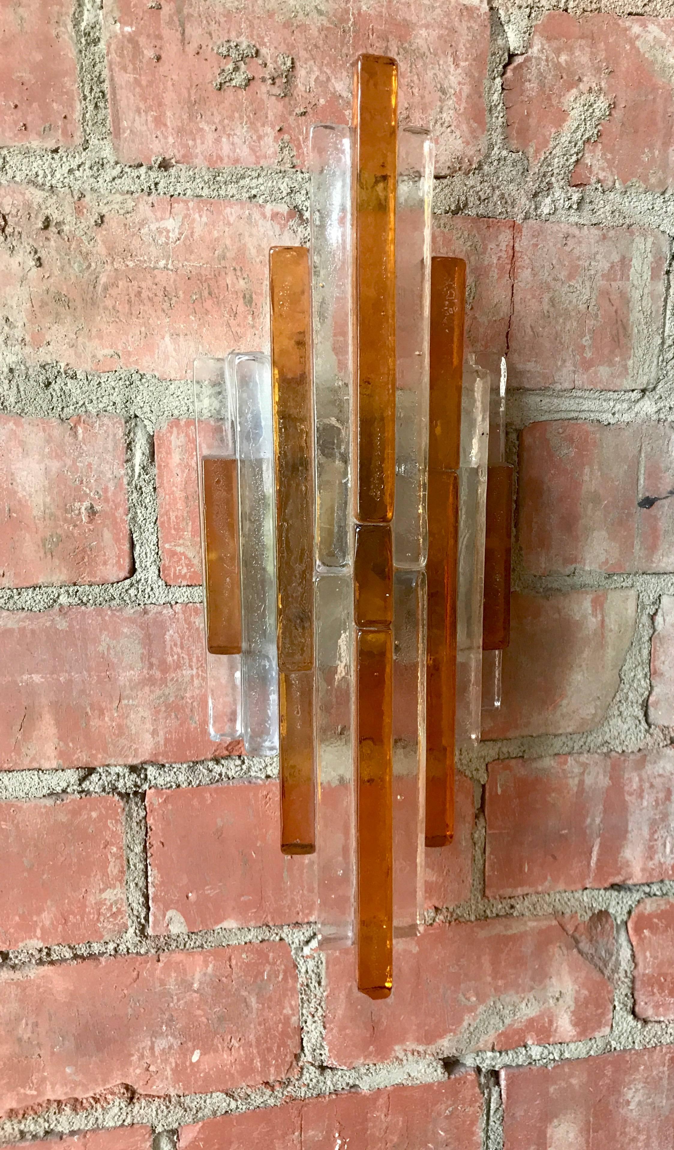 Three Poliarte Italian 1960s Midcentury Glass Sconces In Excellent Condition In Los Angeles, CA