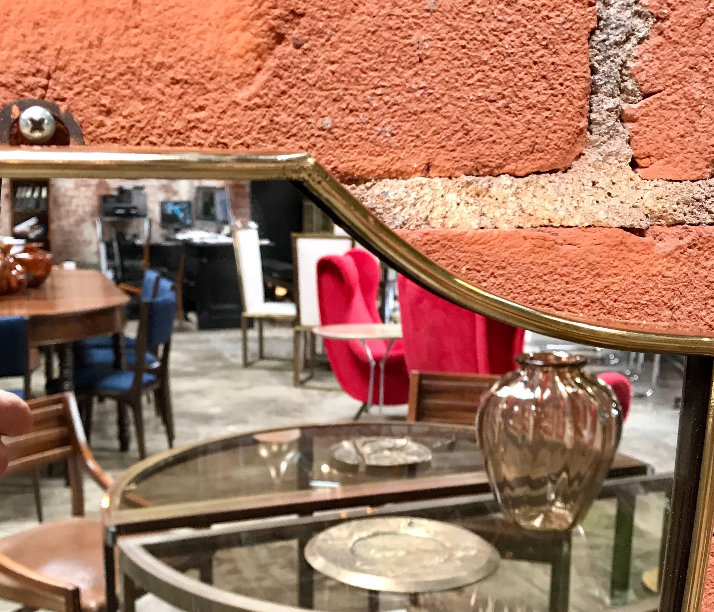 Mid-20th Century Vintage 1960s Italian Mirror with Brass Frame