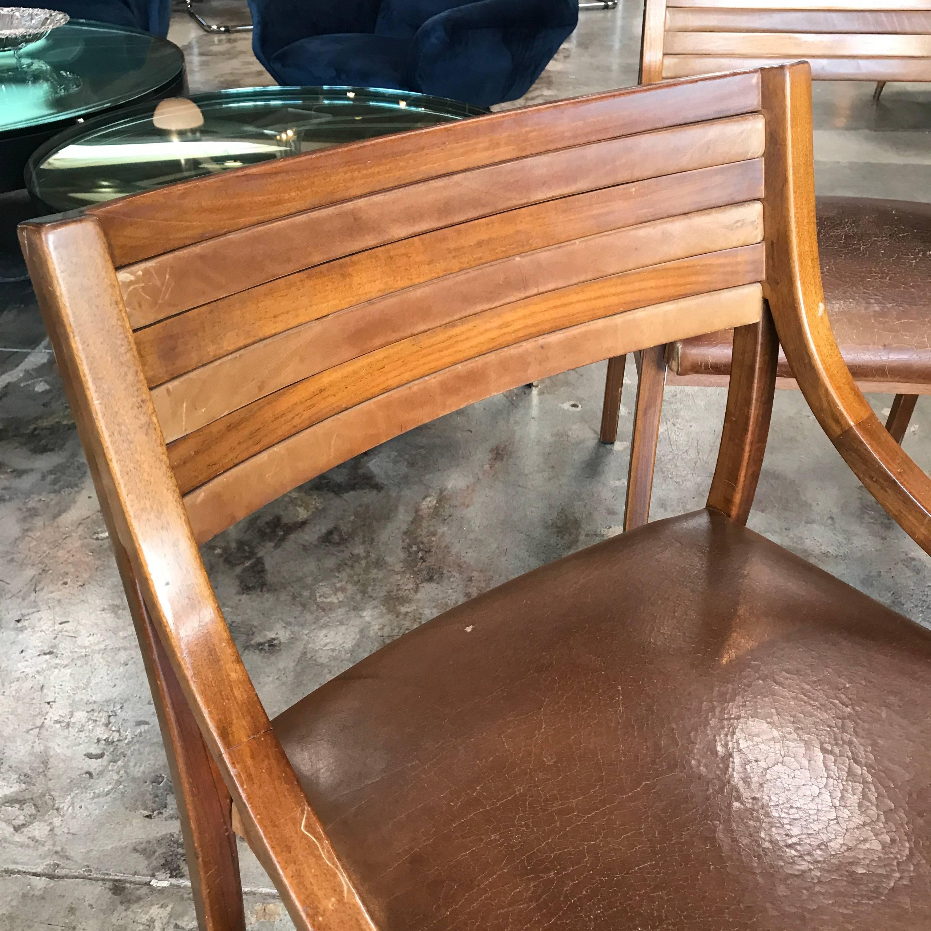 Ico Parisi Mod 110, Italian Walnut and Leather Dining Chairs 1959 For Sale 1