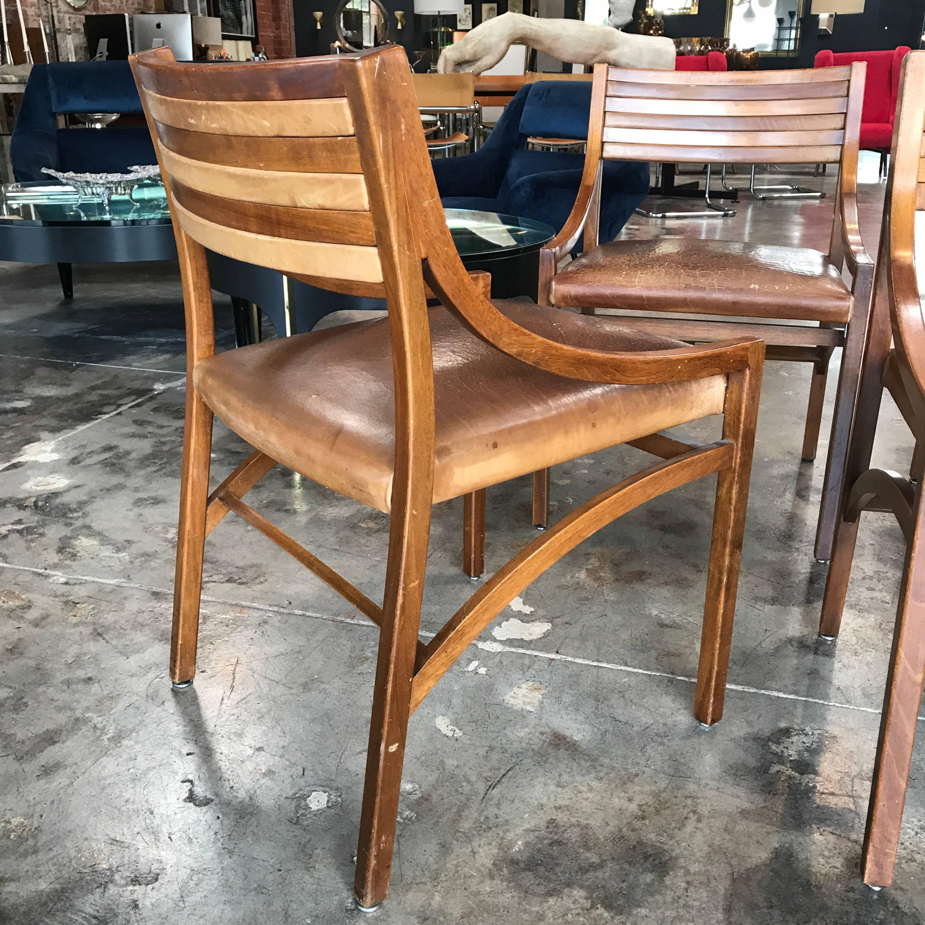 Ico Parisi Mod 110, Italian Walnut and Leather Dining Chairs 1959 For Sale 2