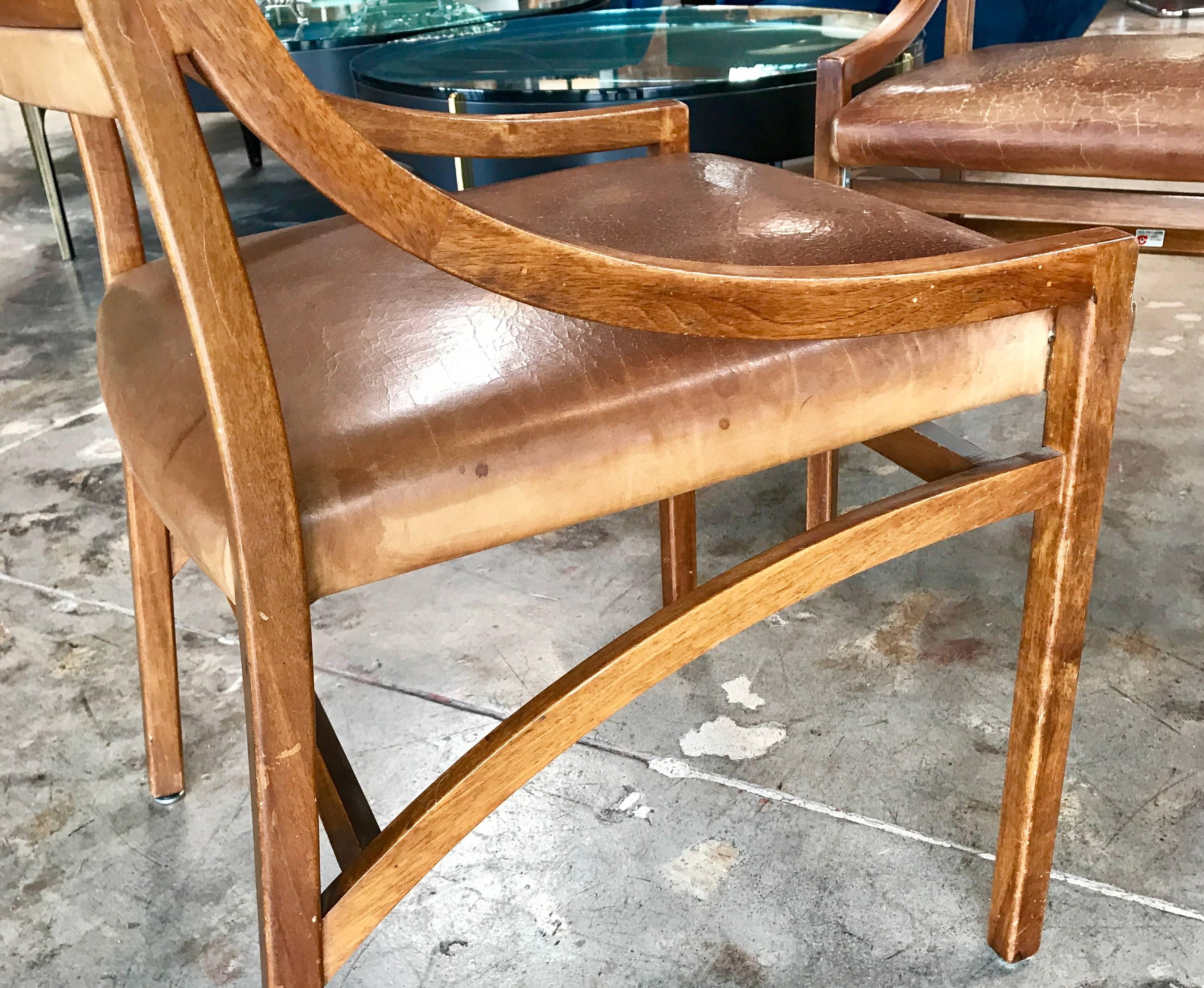 Ico Parisi Mod 110, Italian Walnut and Leather Dining Chairs 1959 For Sale 4