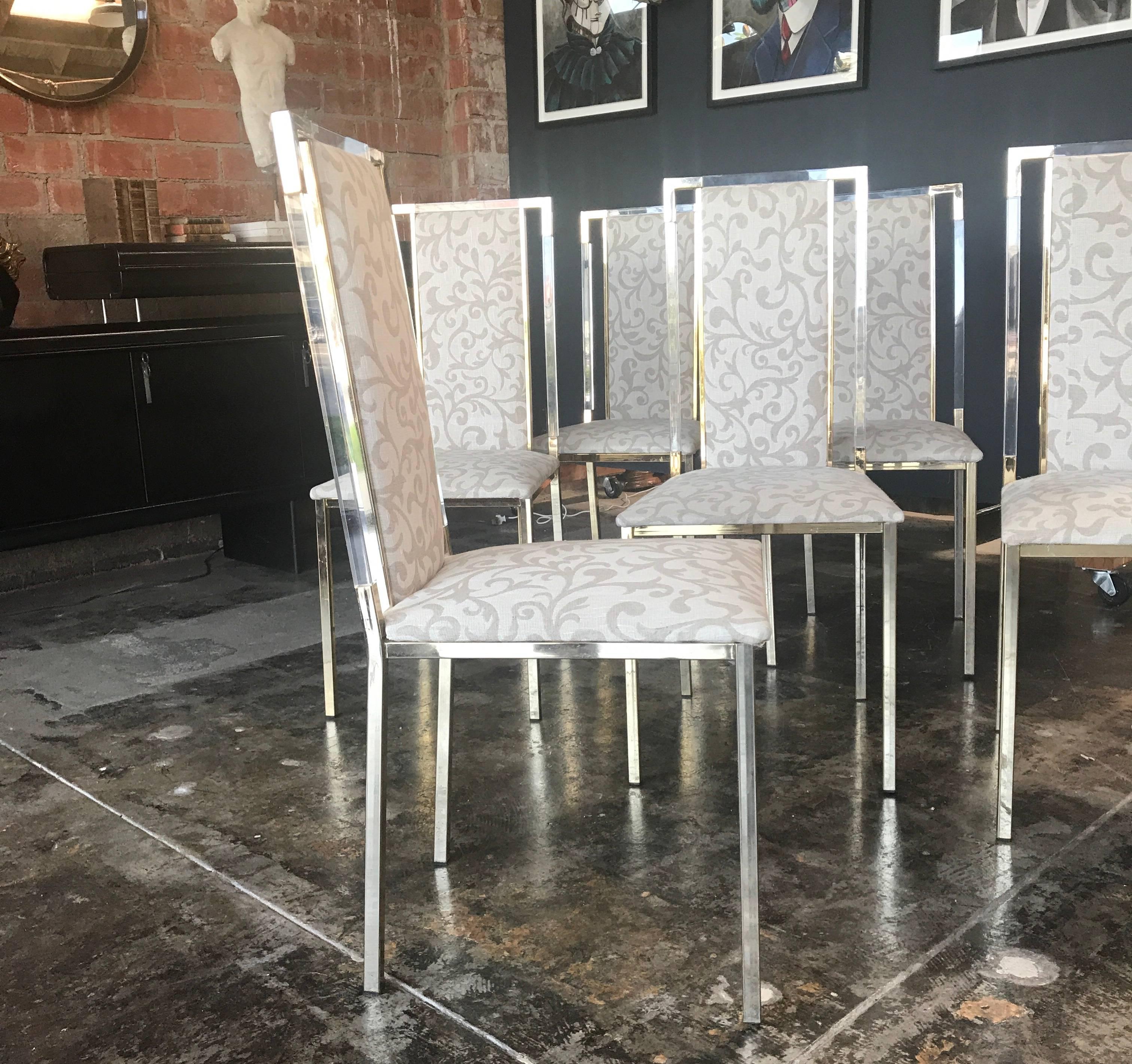 Mid-20th Century Italian 1960s Set of Six Chairs in Brass and Plexiglass