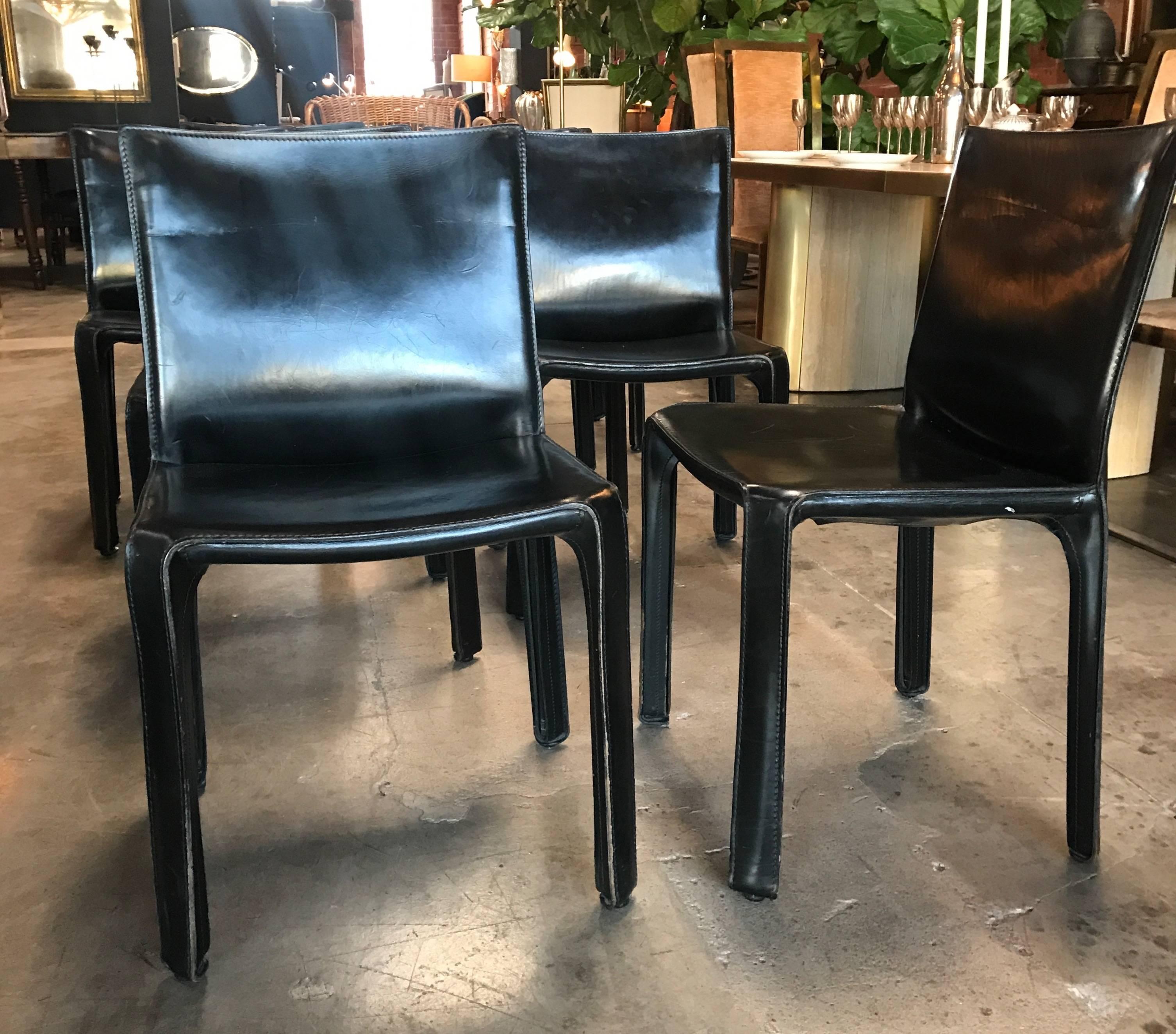 Cassina Chairs, Model Cab Nr. 412, Mario Bellini in Black Leather, Set of Eight In Good Condition In Los Angeles, CA