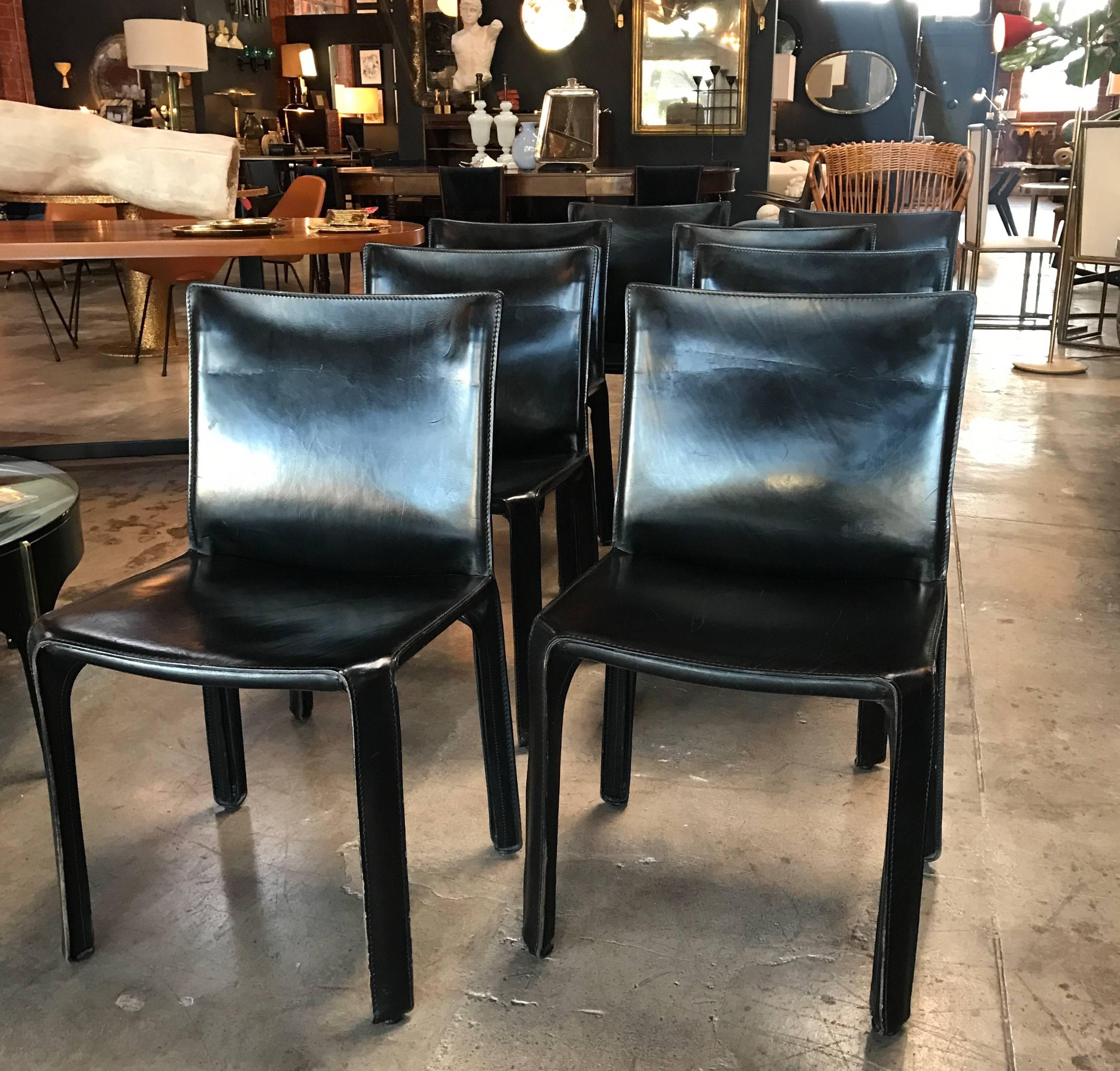 Cassina Chairs, Model Cab Nr. 412, Mario Bellini in Black Leather, Set of Eight 2