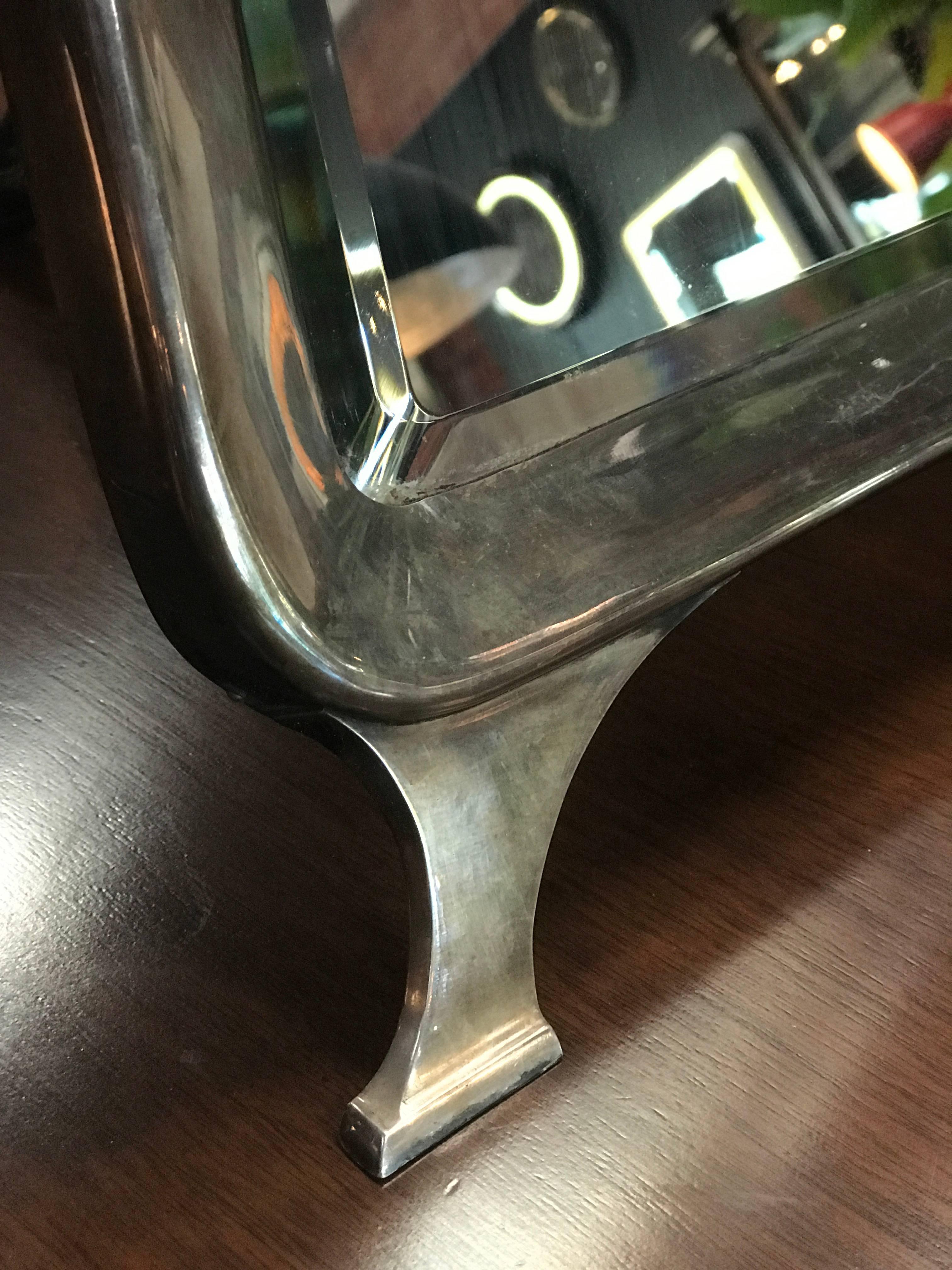 Italian Table Mirror in Silver, Italy, 1940s with Walnut Back