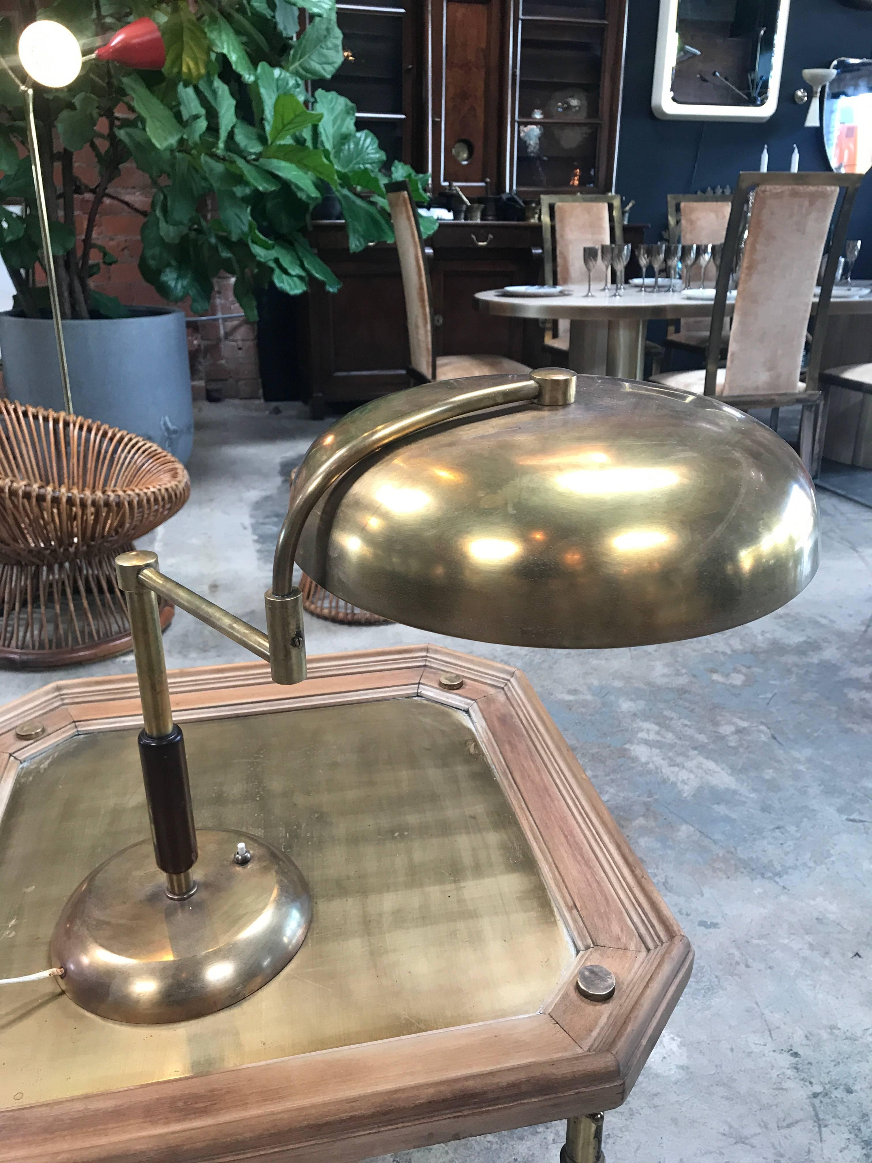 Italian Table Lamp in Brass and Wood with Swing Arm 3