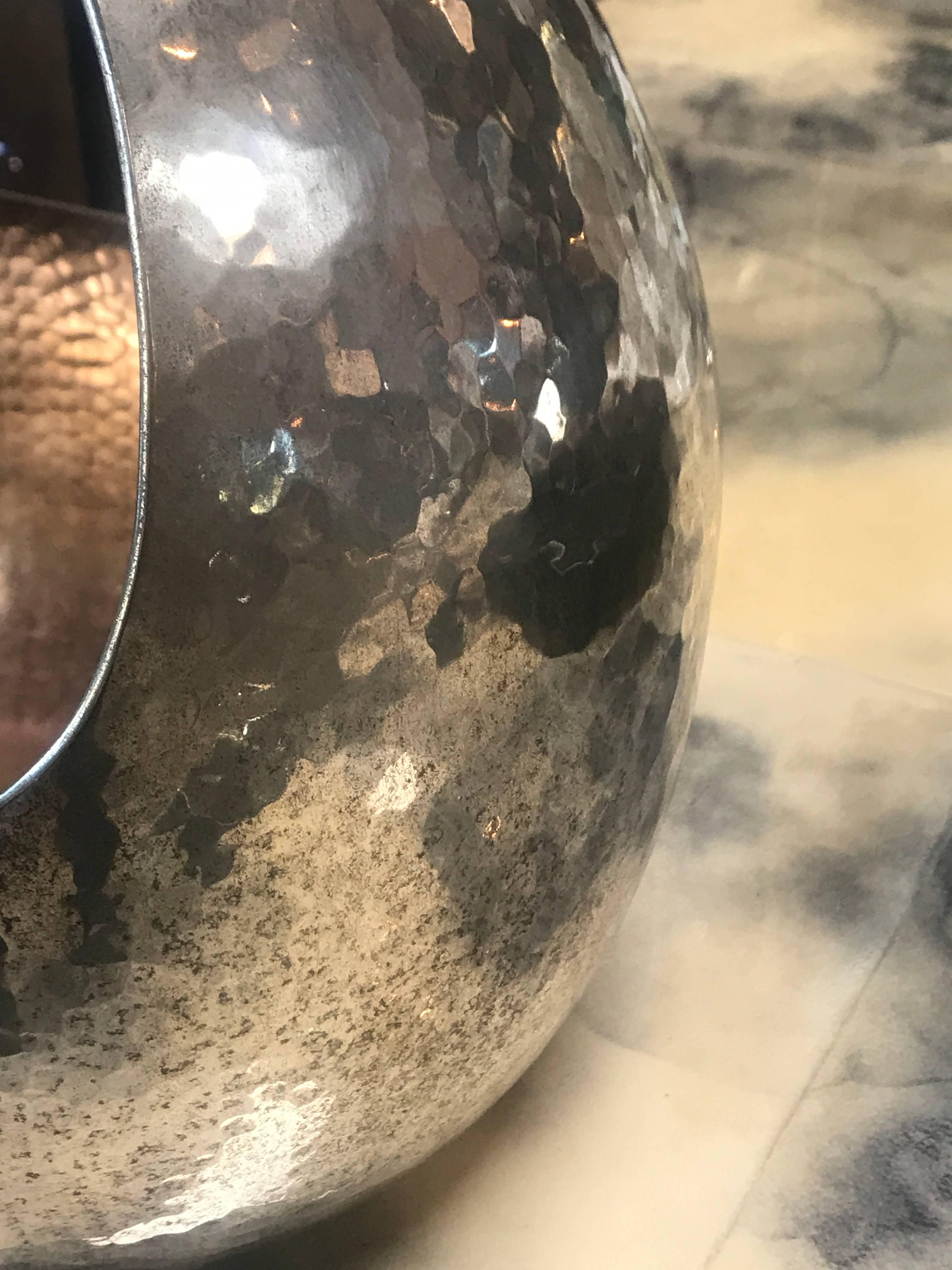 Mid-Century Modern Large Silver Plated Hammered Basket by Job Art