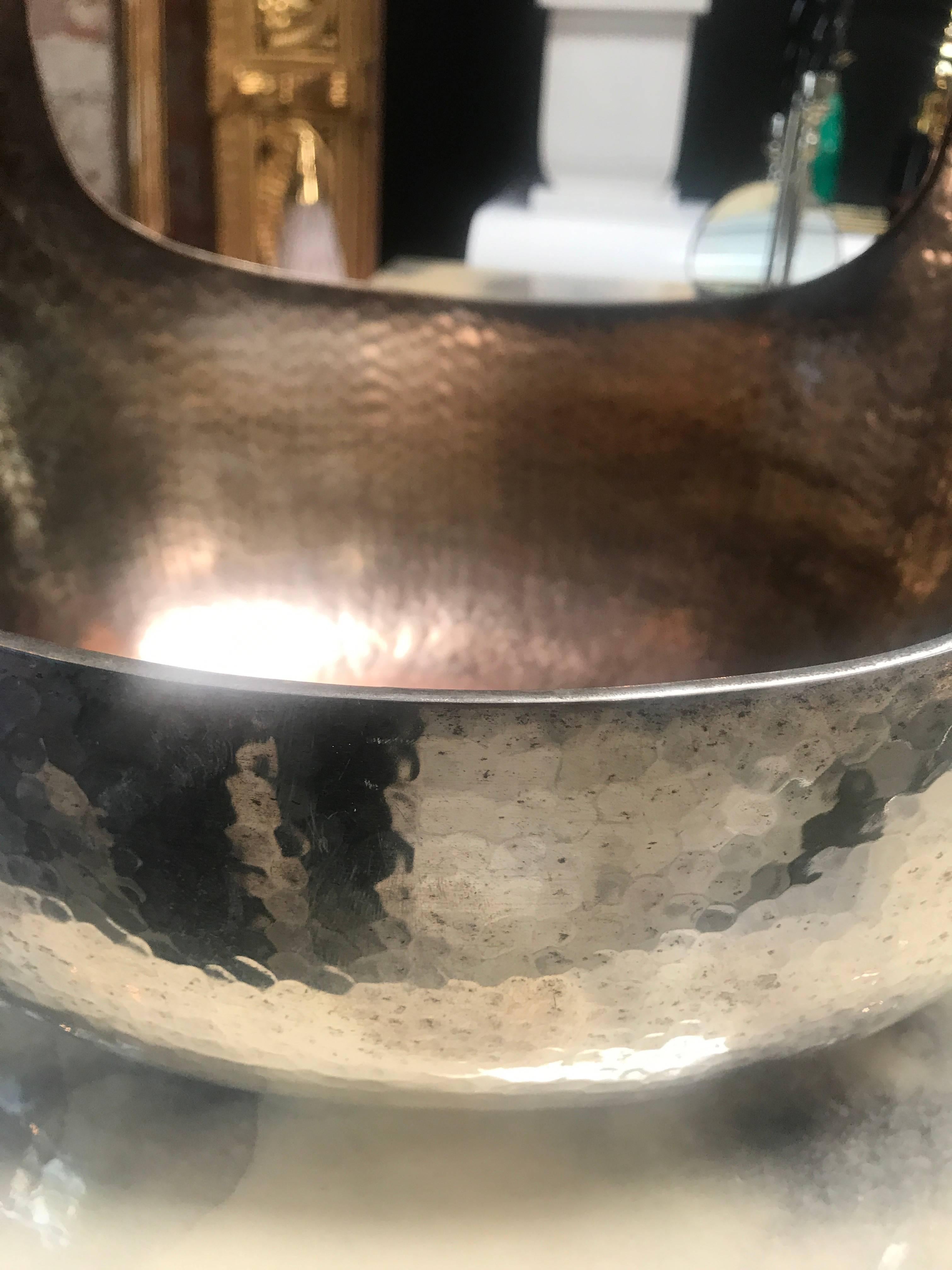 Large Silver Plated Hammered Basket by Job Art In Excellent Condition In Los Angeles, CA