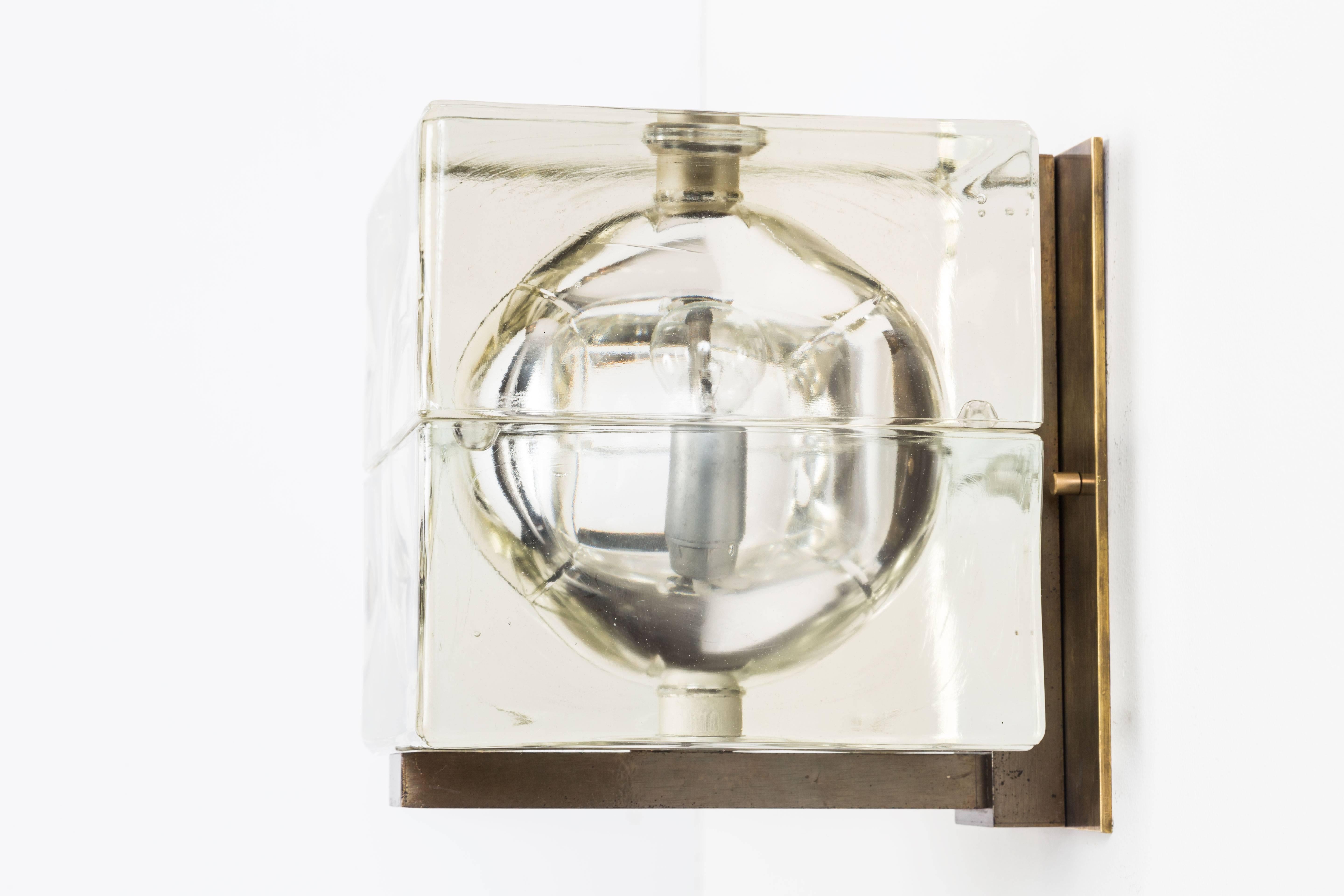 Italian Pair of Glass 'Cubosfera' Sconces by Alessandro Mendini