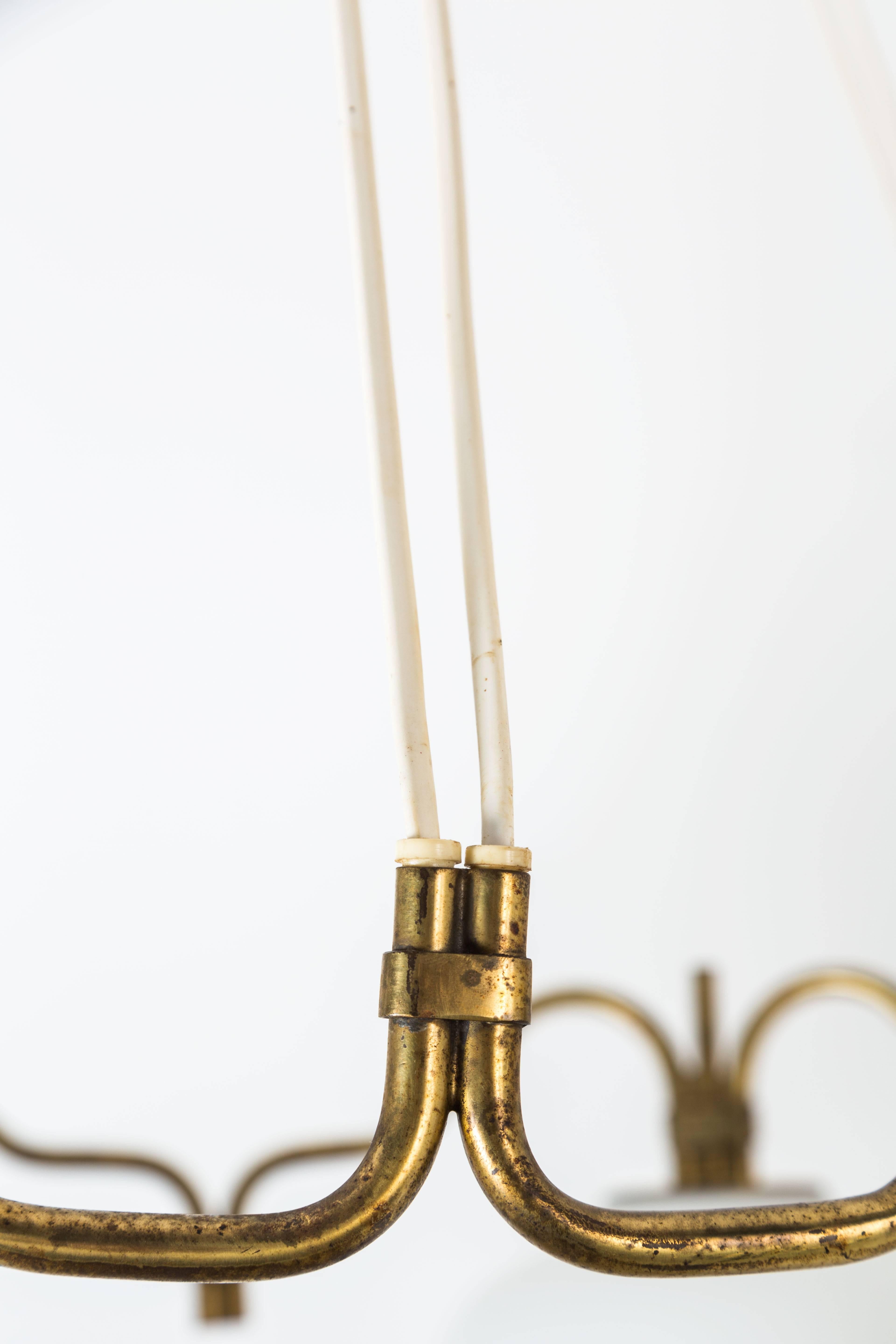 Six Globe Brass and Satin Glass Chandelier by Bent Karlby for Lyfa 1