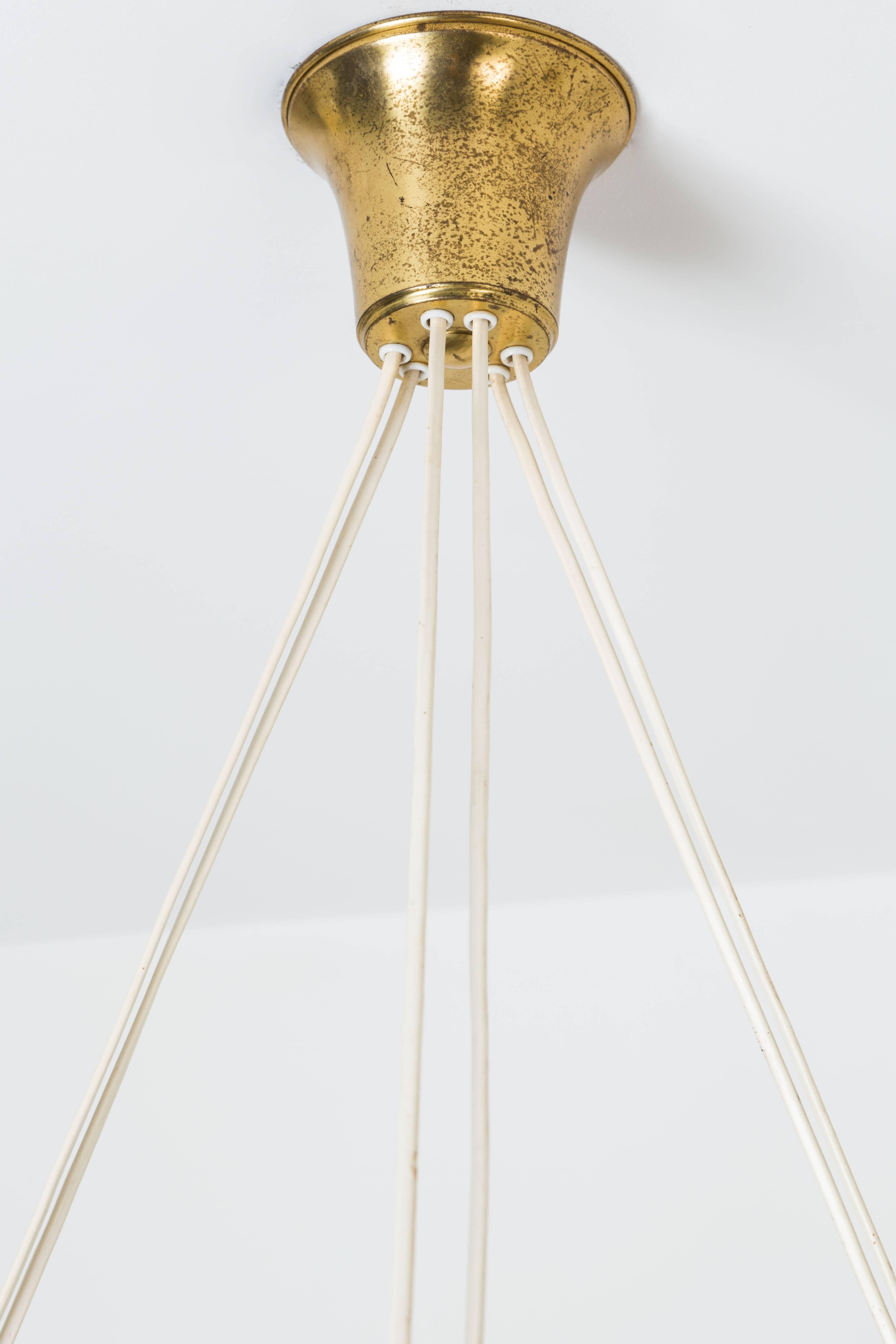 Six Globe Brass and Satin Glass Chandelier by Bent Karlby for Lyfa 4