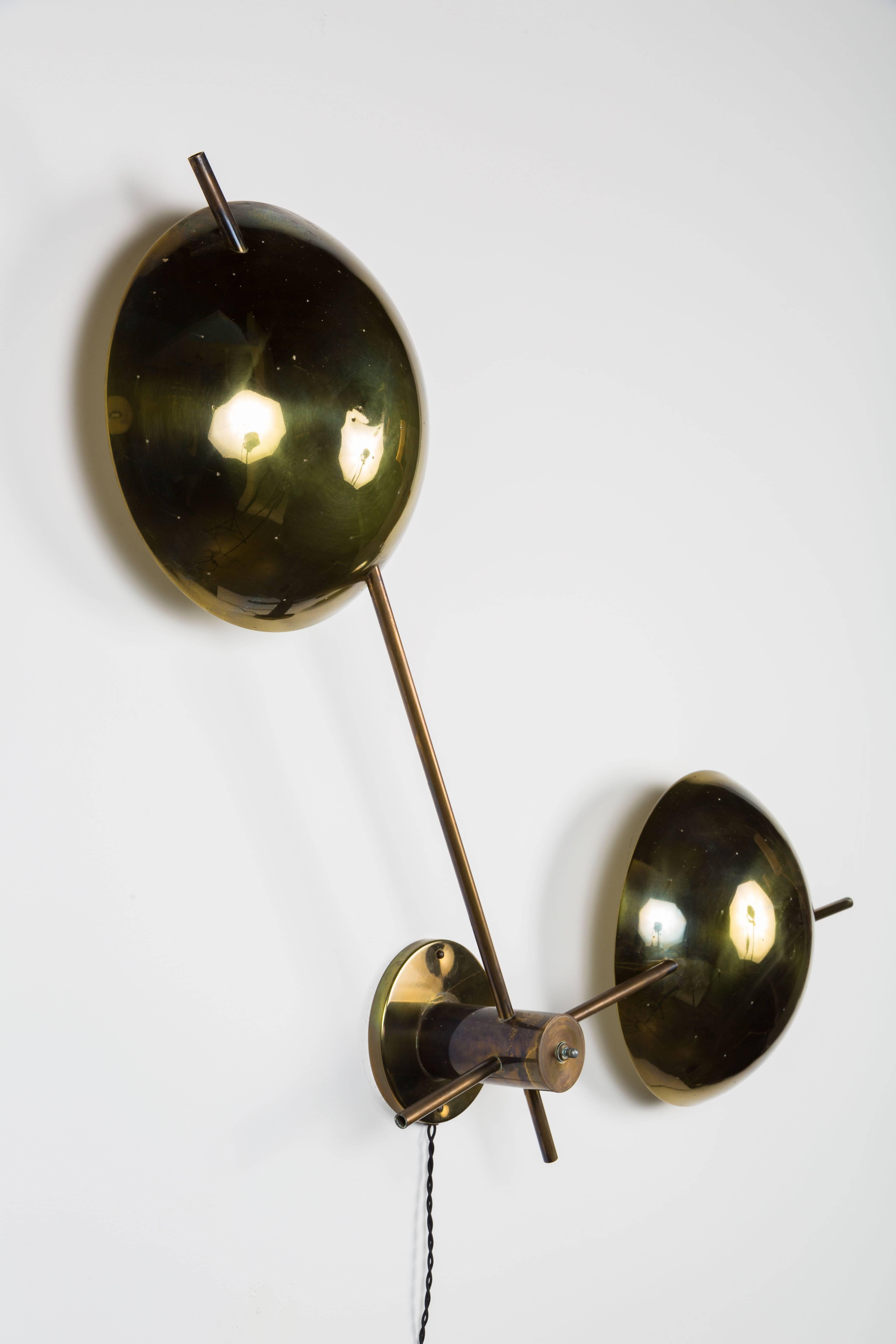 Mid-20th Century Two Rare Brass Wall Lights by Lightolier