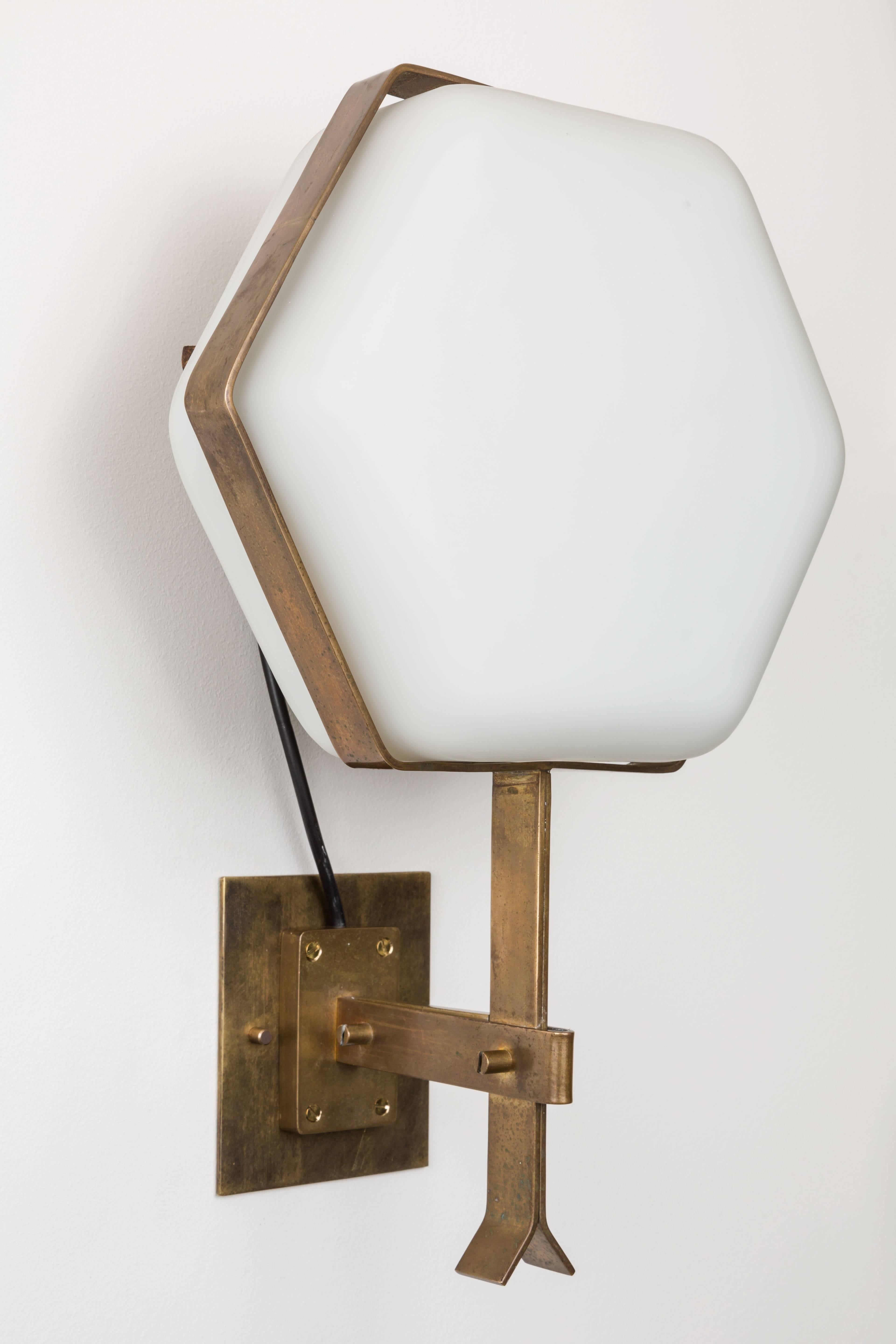 Italian Four Hexagonal Sconces by Stilnovo