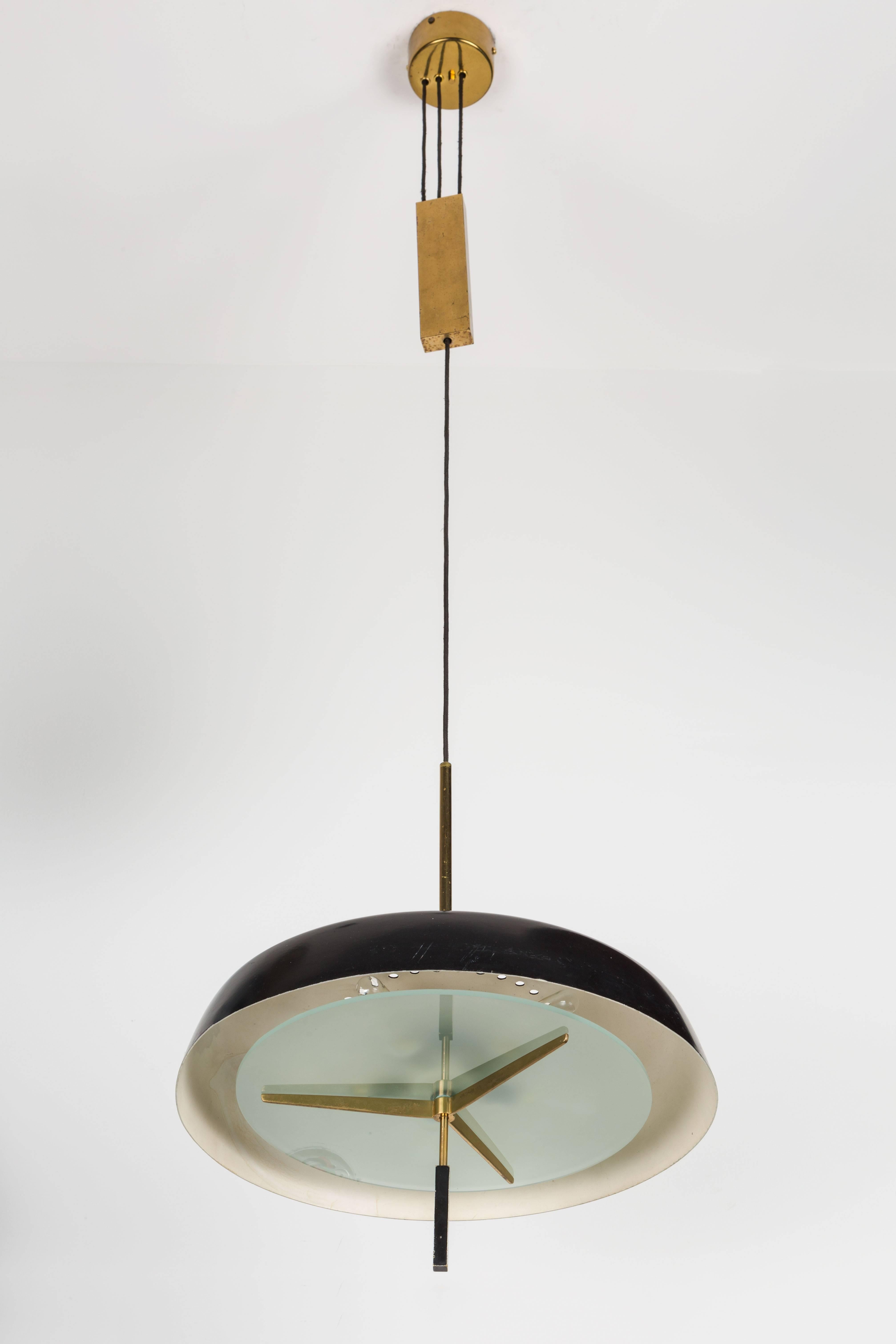 Painted Pendant Light with Brass Pulley by Stilnovo