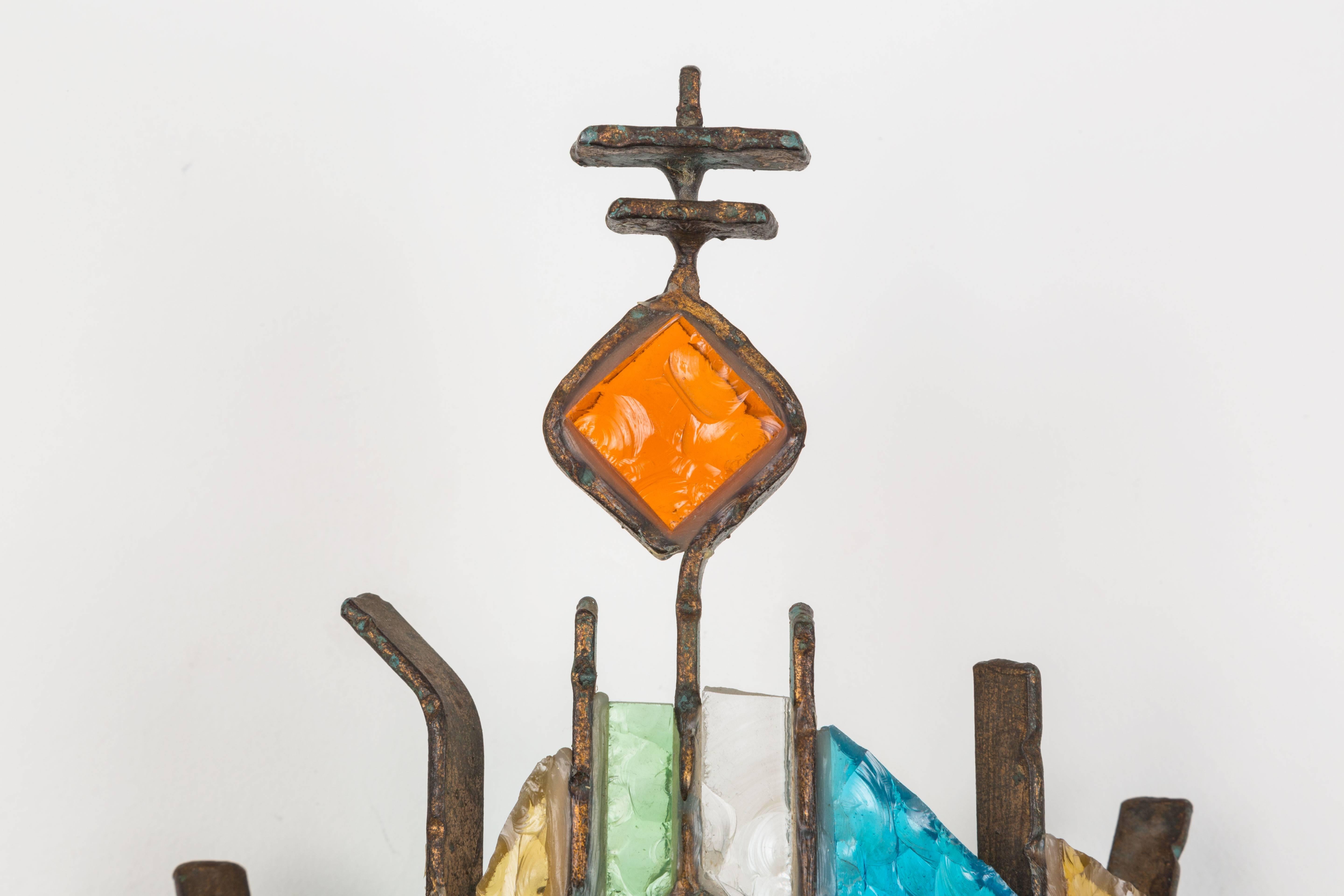 Late 20th Century Two Stained Glass Sconces by Longobard