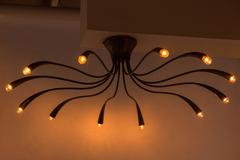 Italian Twelve-Arm Flush Mount Ceiling Light by Oscar Torlasco