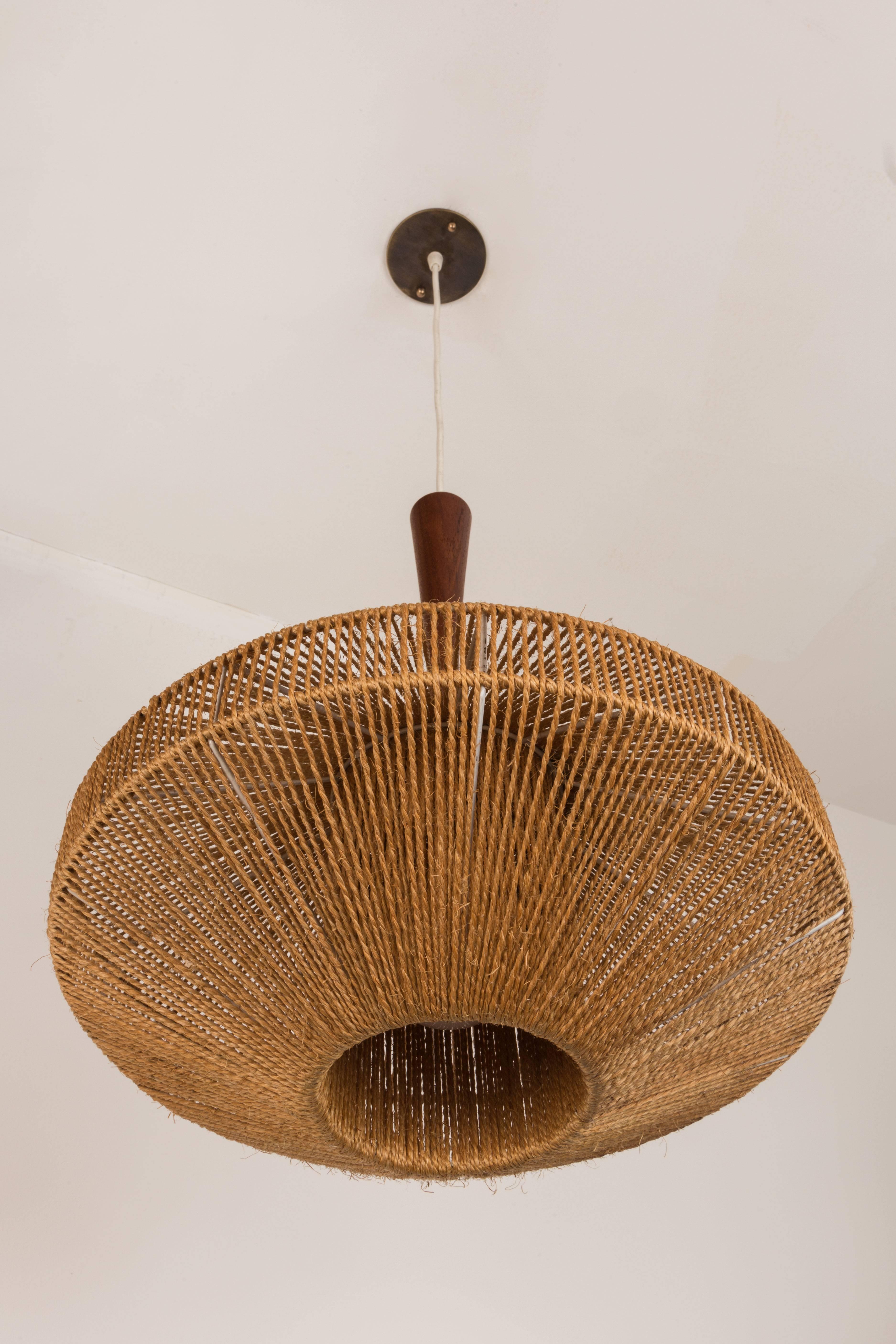 Teak and Woven Jute Pendant by Fog & Mørup In Excellent Condition In Los Angeles, CA