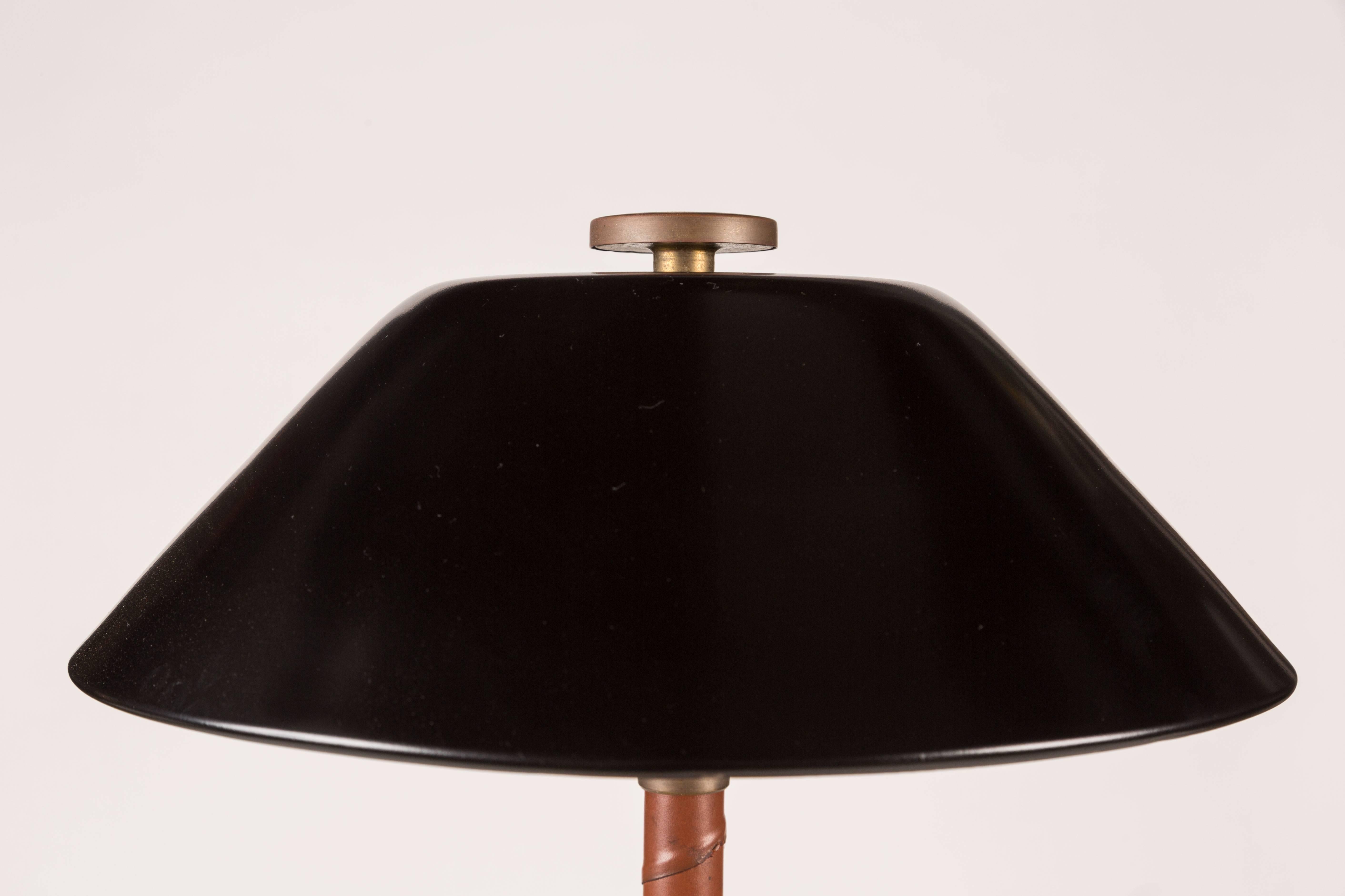 Mid-20th Century Rare Einar Bäckström Brass and Leather Table Lamp