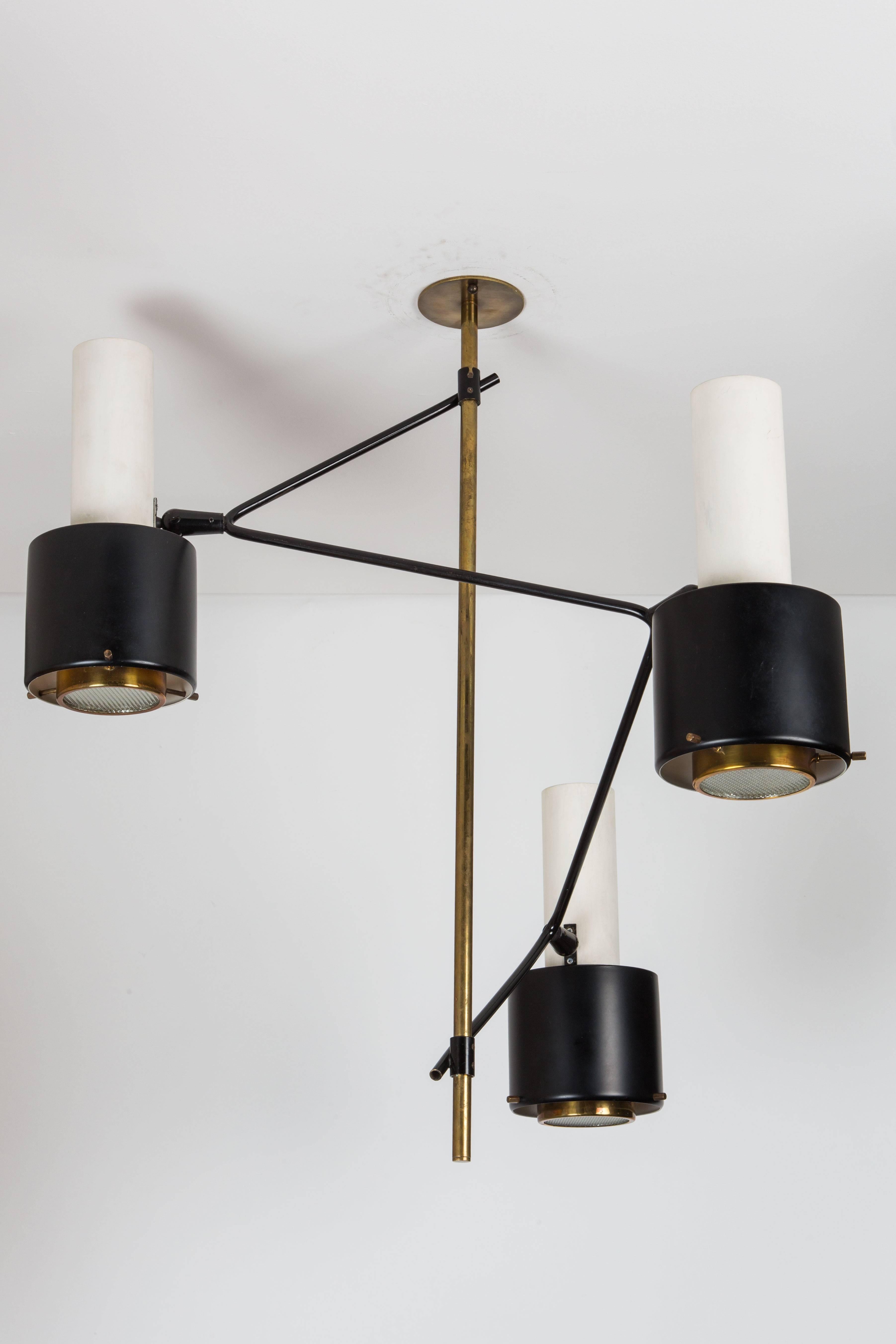 Rare Three-Arm Chandelier by Oluce In Excellent Condition In Los Angeles, CA