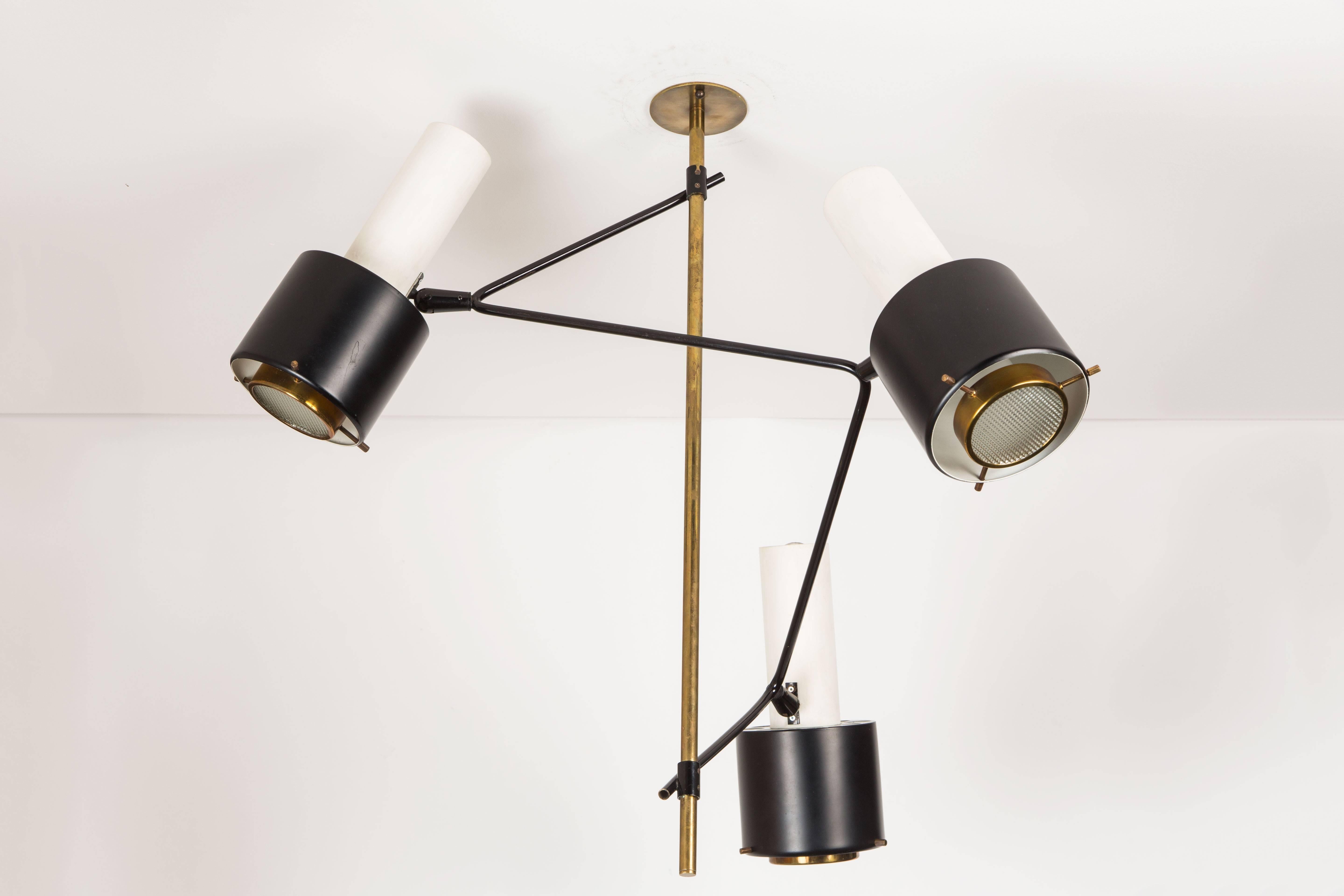Mid-20th Century Rare Three-Arm Chandelier by Oluce