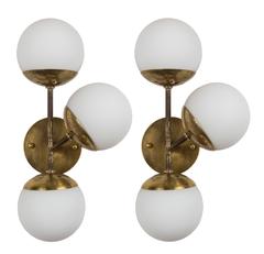 Pair of Brass and Glass Sconces by Stilnovo