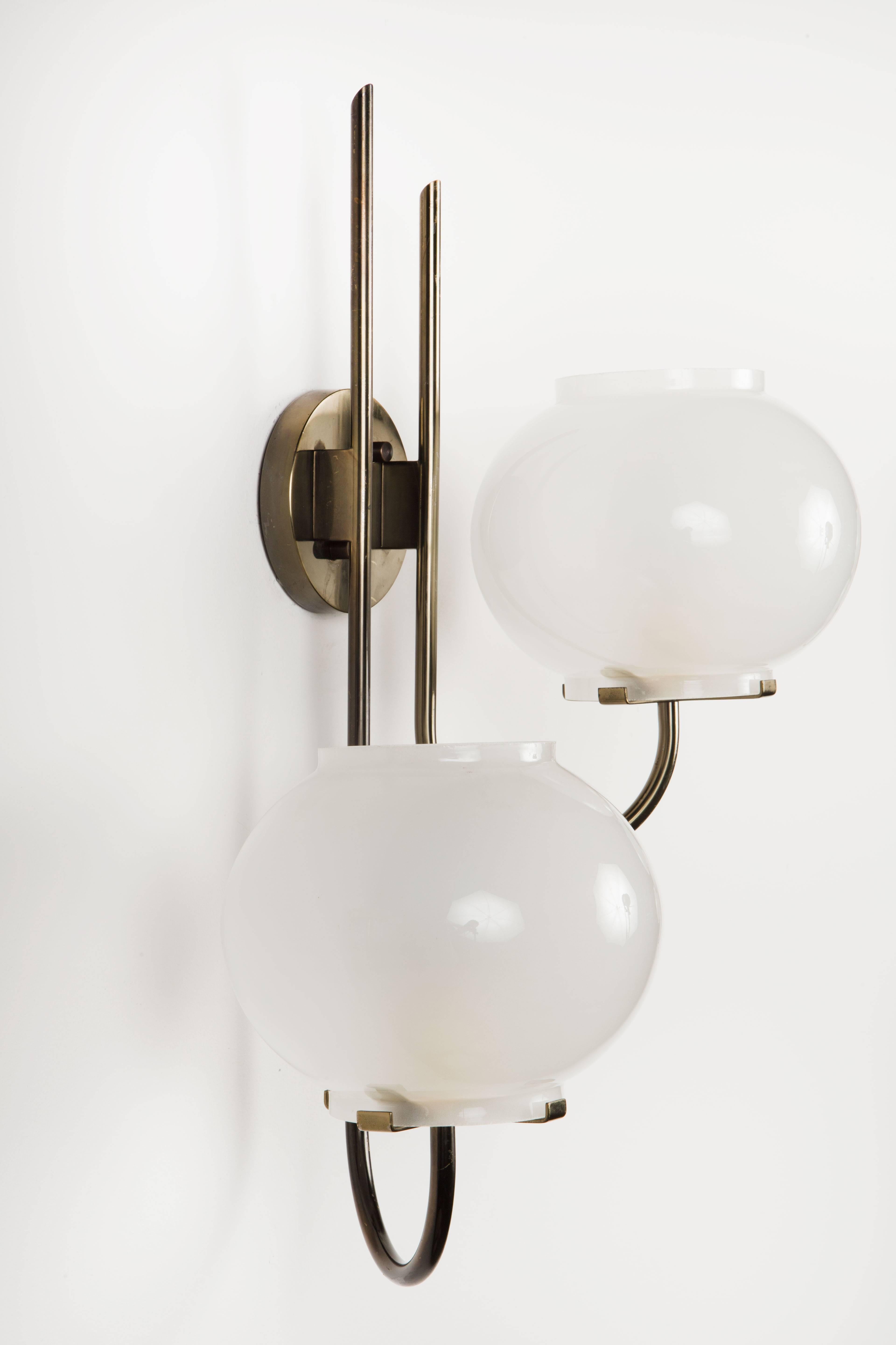 Frosted Pair of Sconces by Tito Agnoli for Oluce 