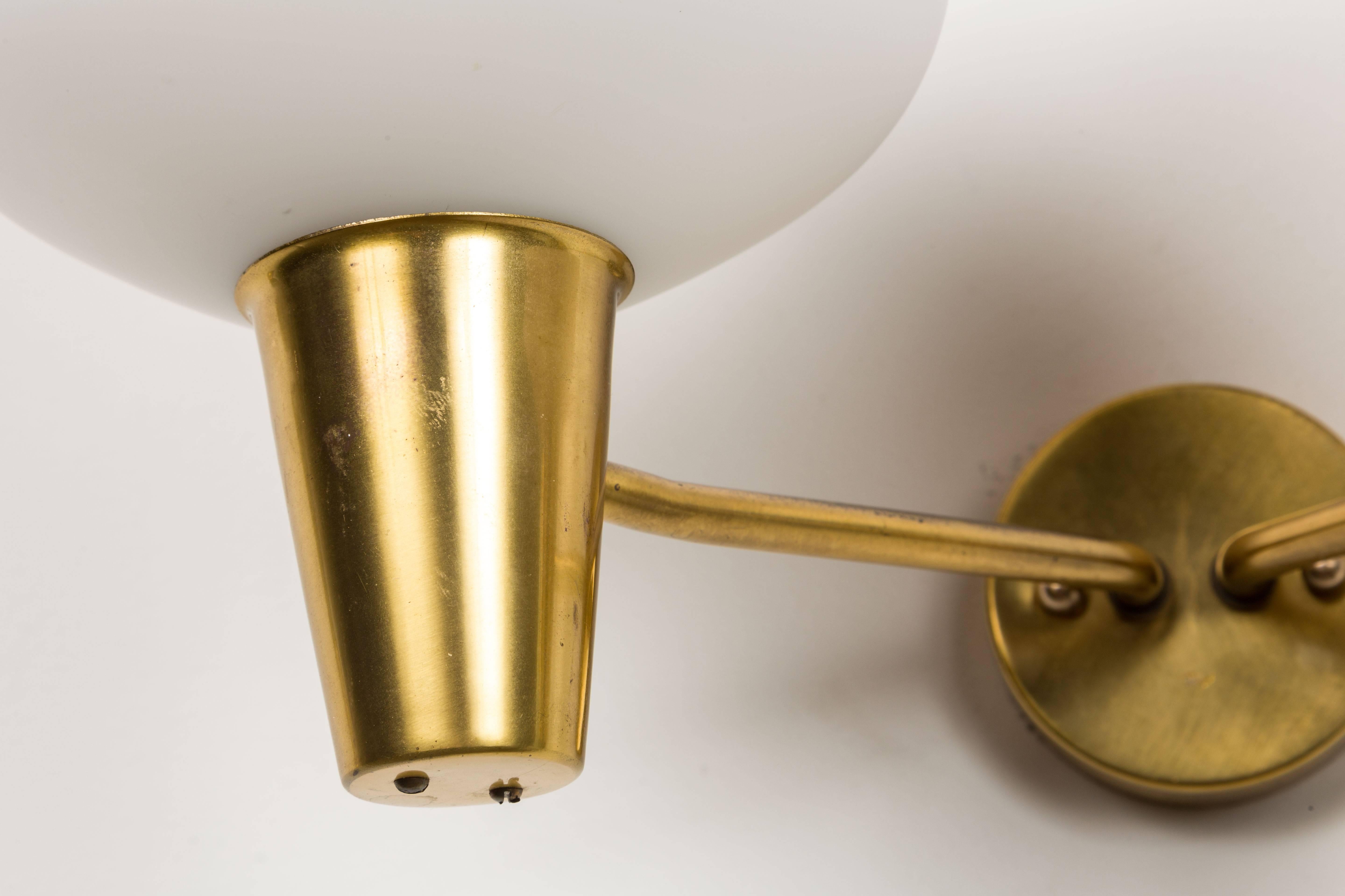 Mid-20th Century Pair of Brass and Satin Glass Sconces by ASEA