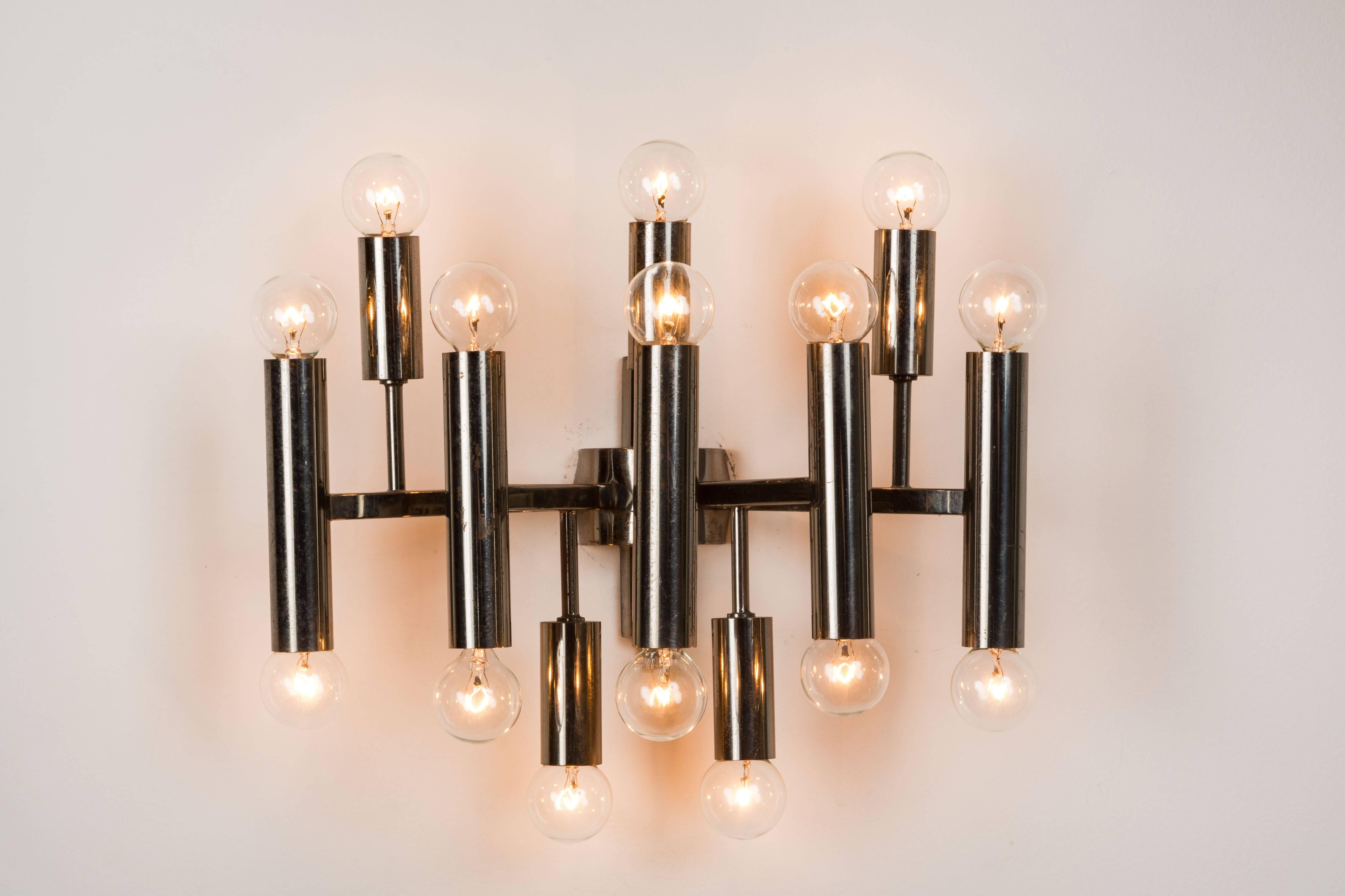 Mid-Century Modern Pair of Italian Black Nickel-Plated Sconces