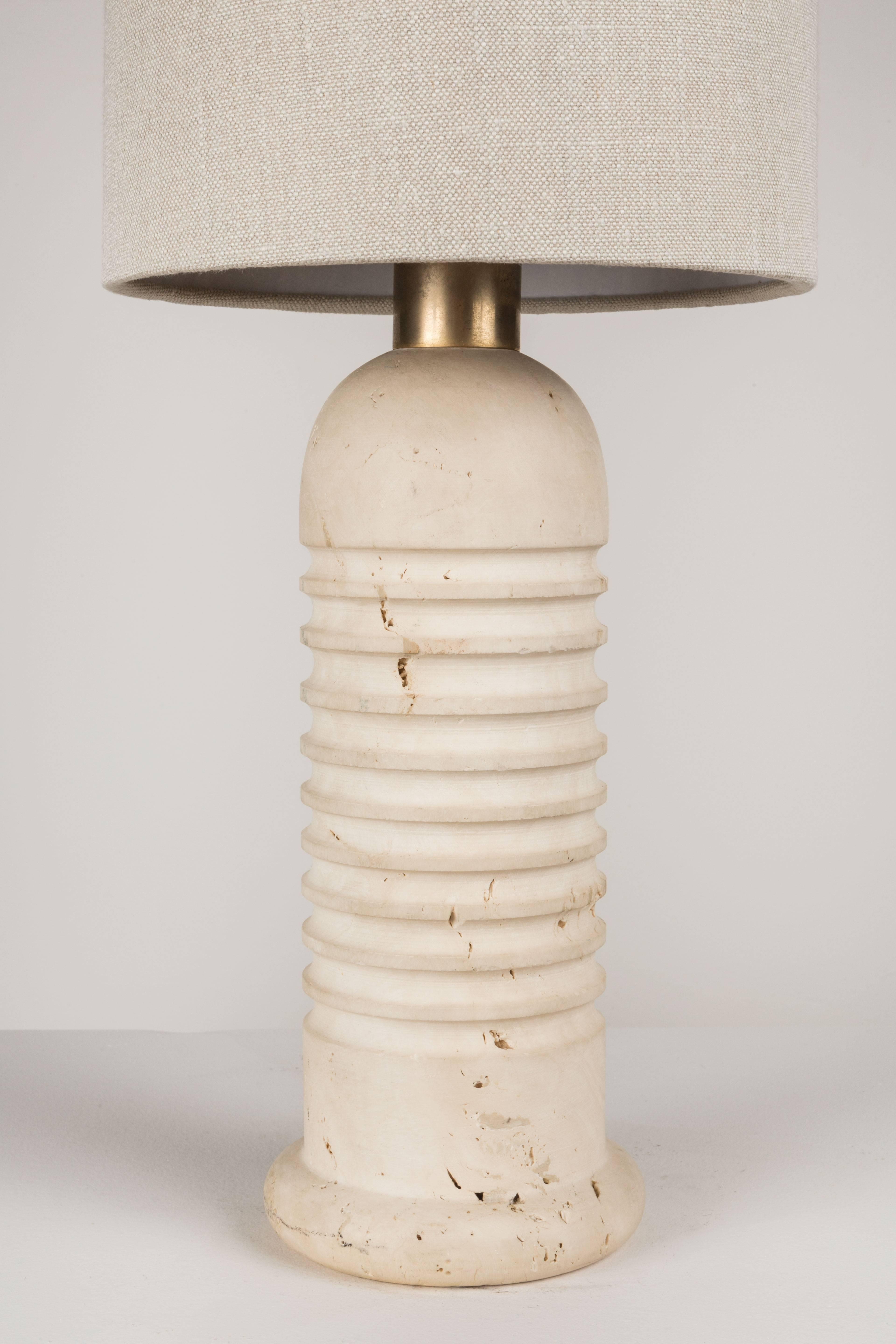 Mid-Century Modern Pair of Carved Travertine Table Lamps