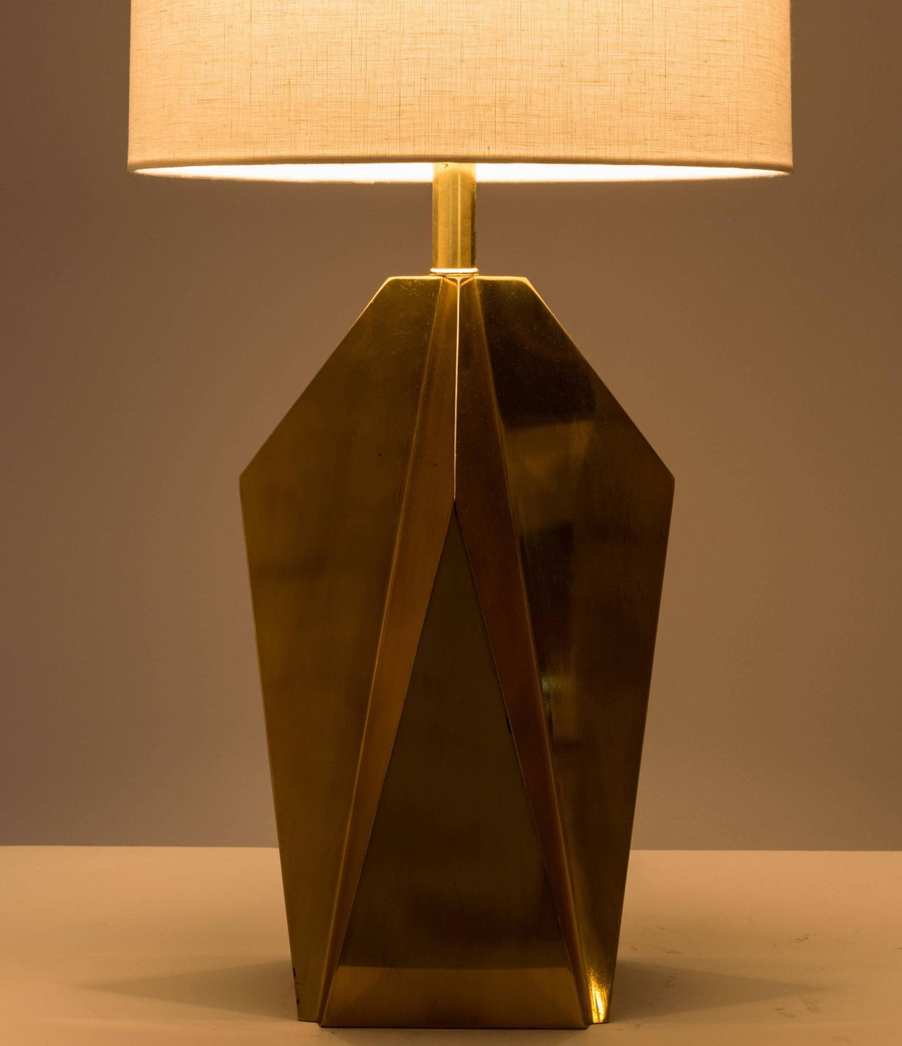 Pair of Brass Geometric Table Lamps For Sale at 1stdibs