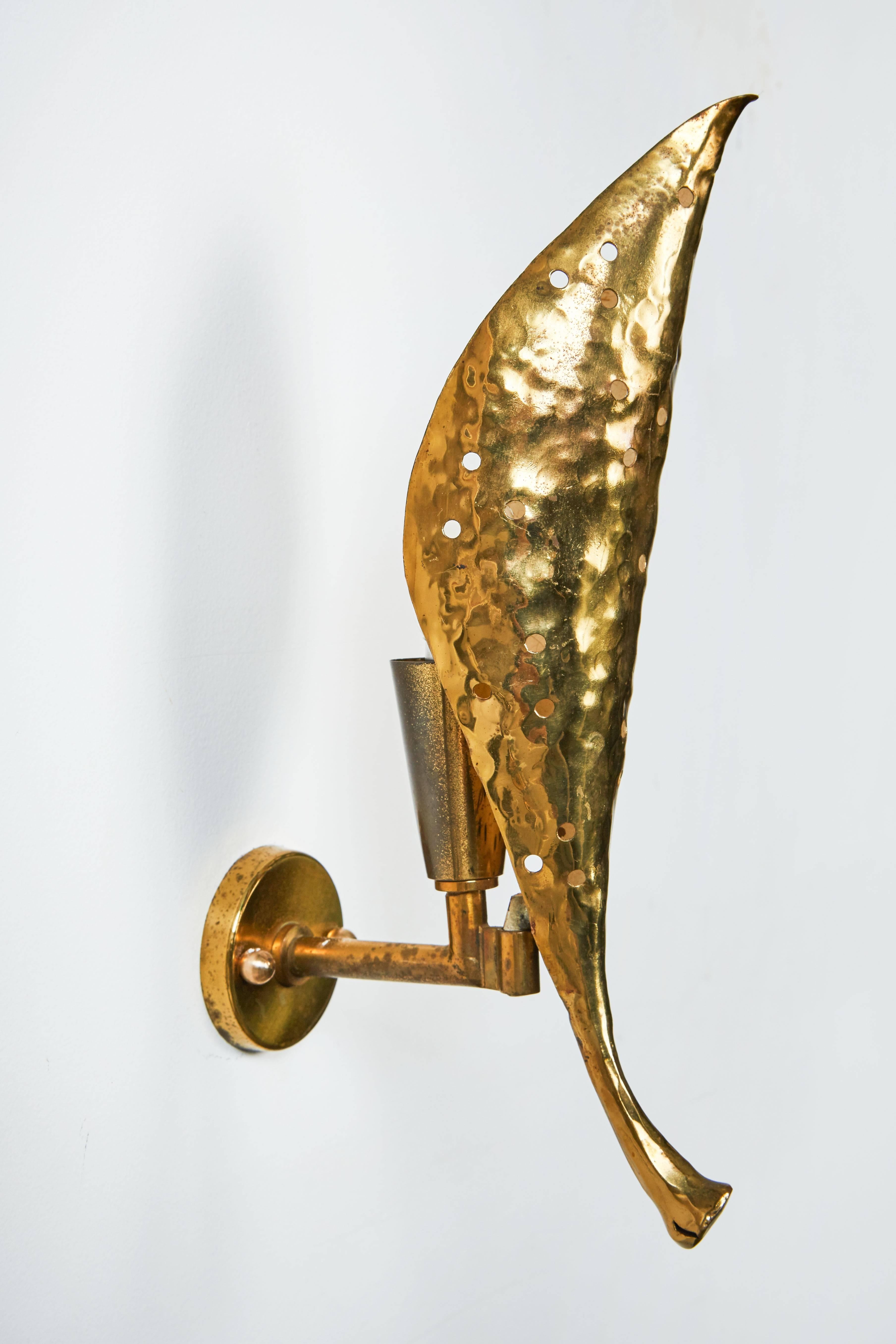 Pair of Solid Brass Sconces by Angelo Lelli 1