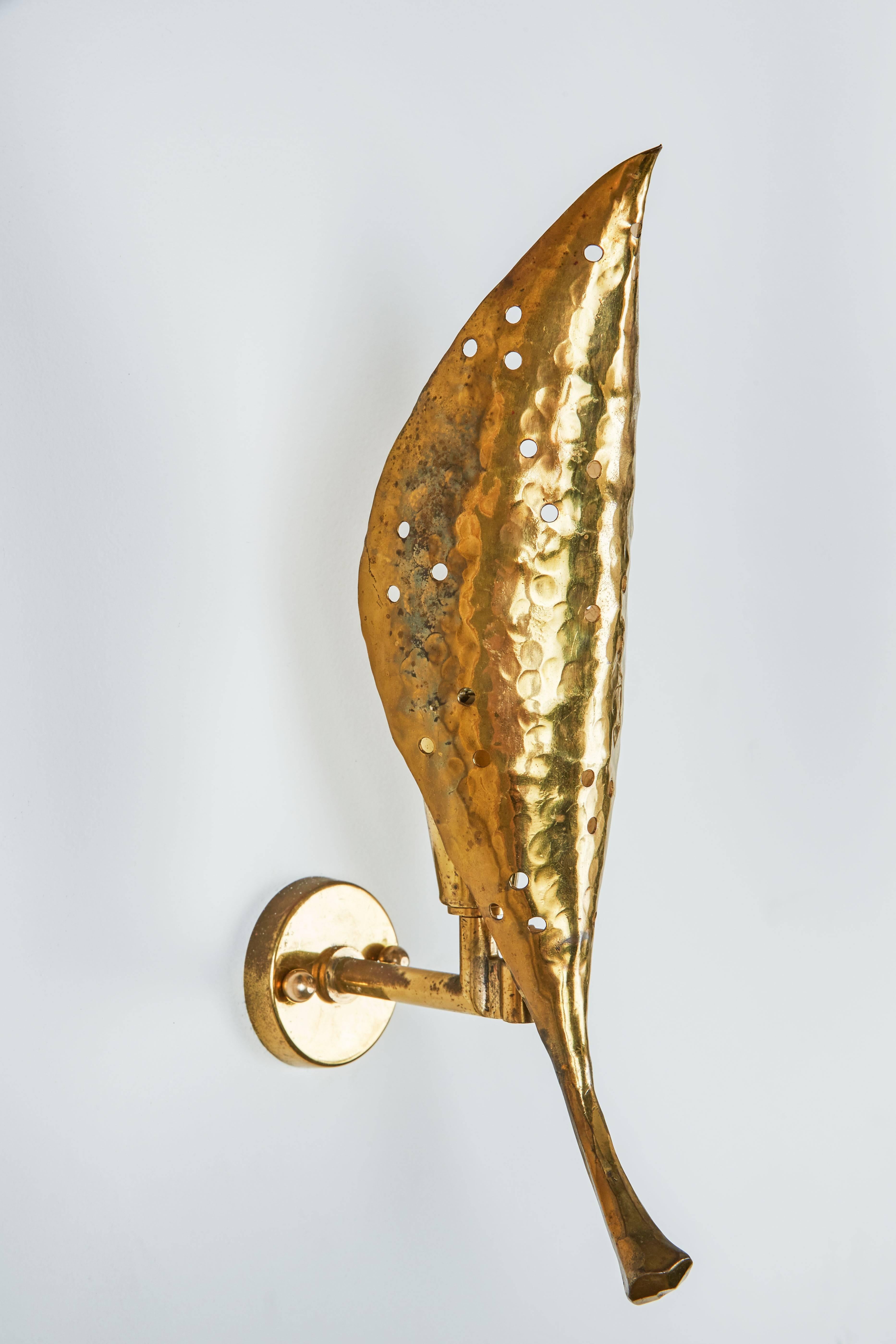 Mid-20th Century Pair of Solid Brass Sconces by Angelo Lelli