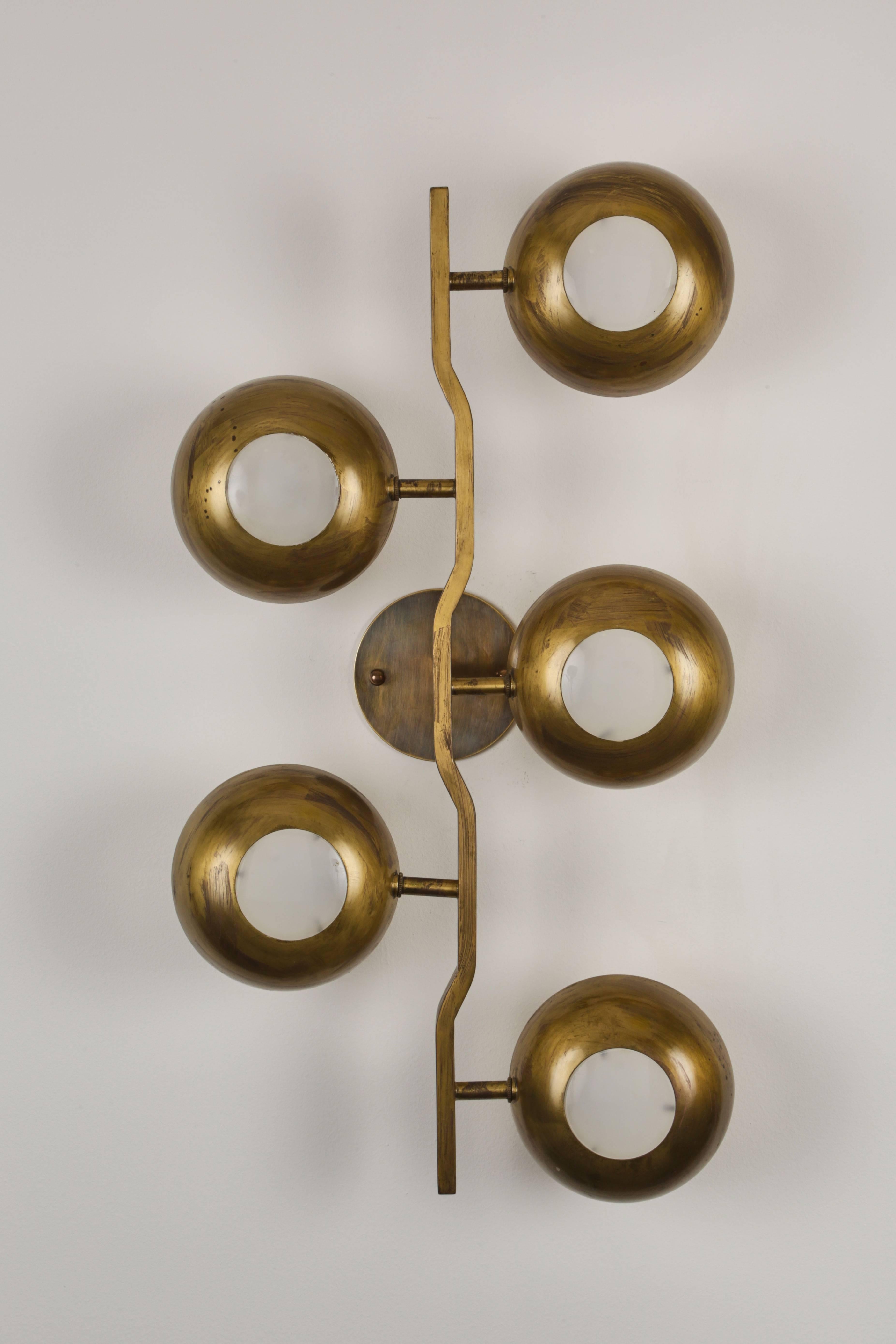 Mid-20th Century Rare Pair of Brass Sconces by Stilnovo