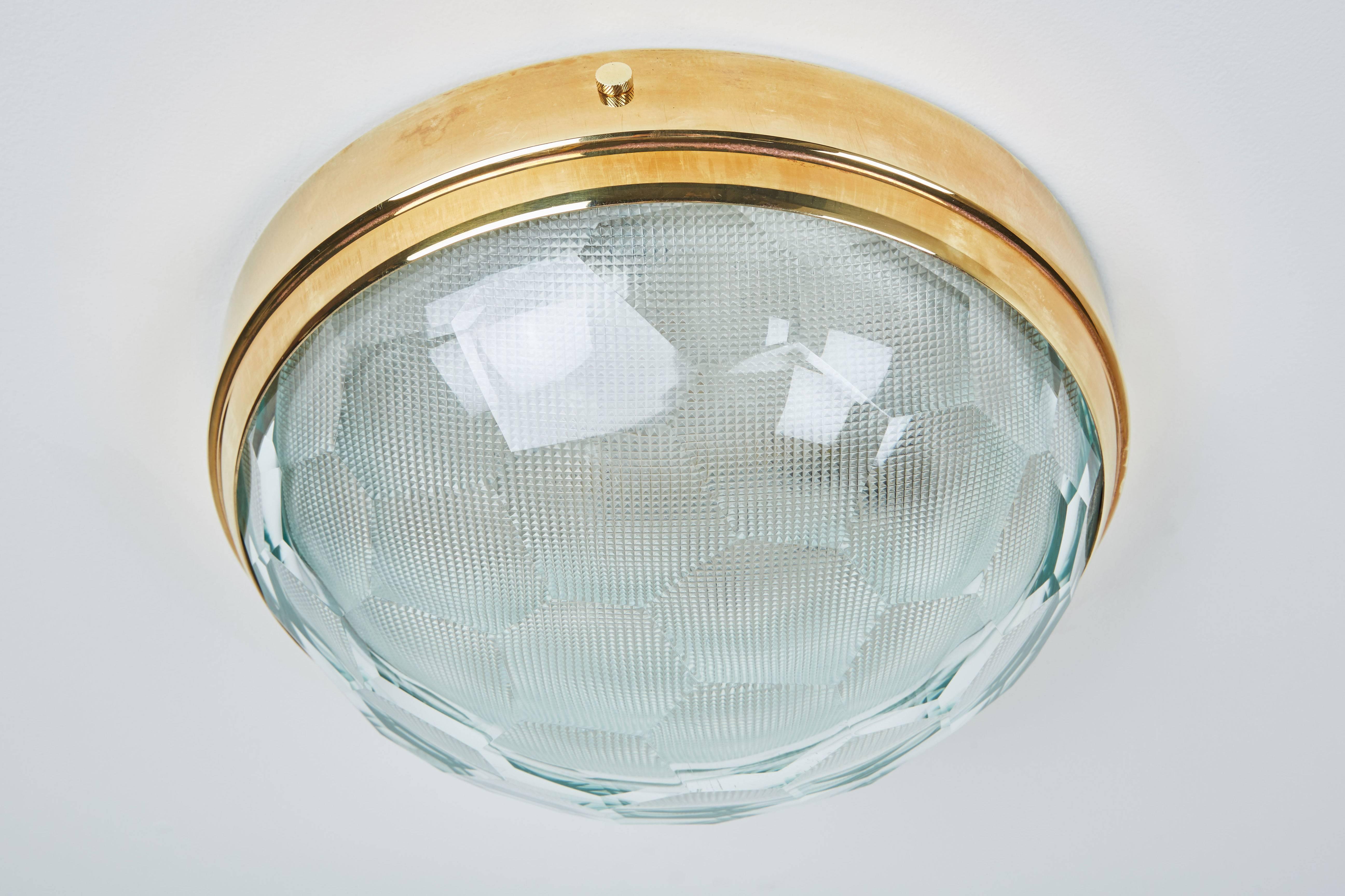 Multifaceted Glass and Brass Flushmount Ceiling Light 2