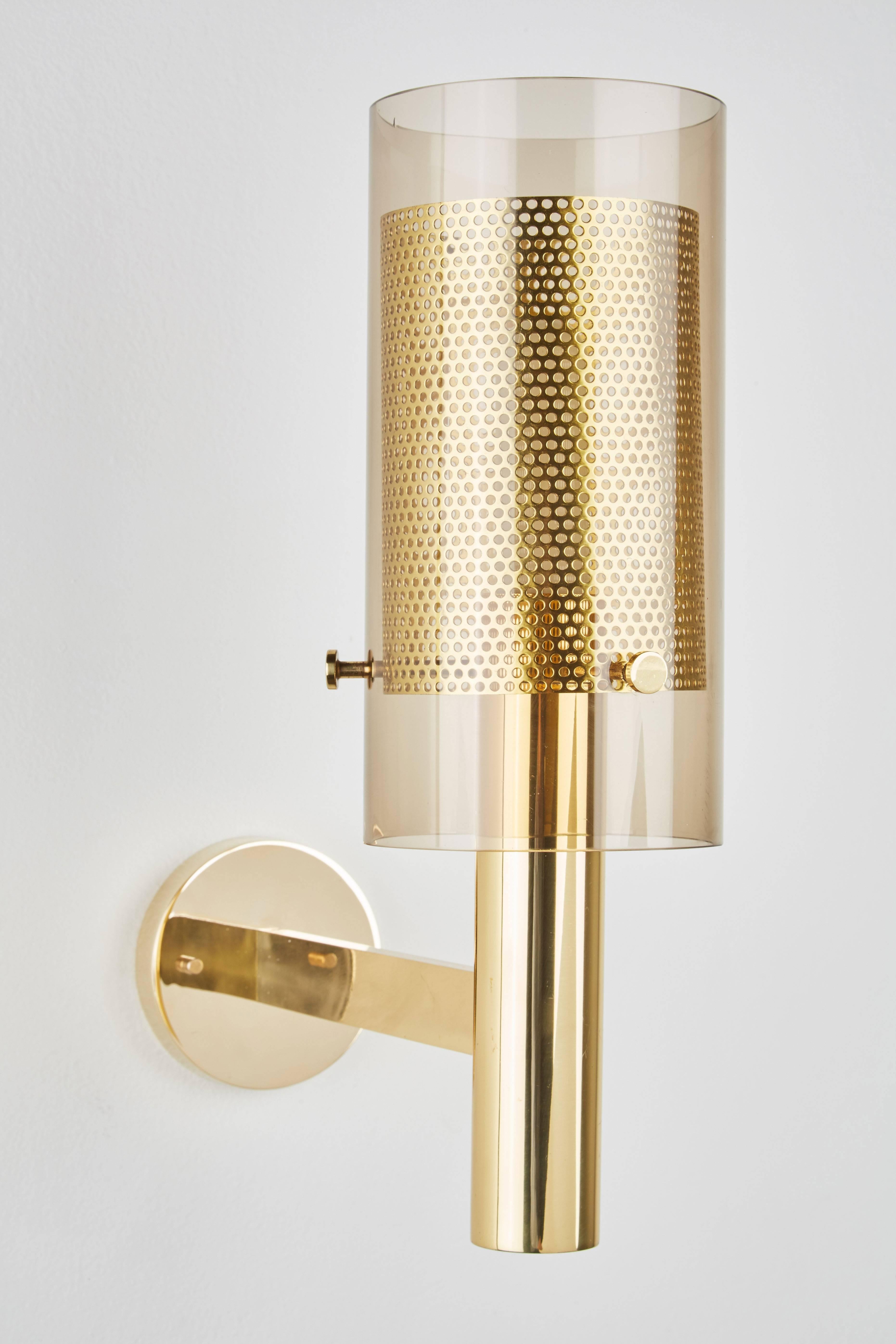 Mid-20th Century Two Pairs of Brass Perforated Sconces by Hans Agne Jakobsson, Markaryd