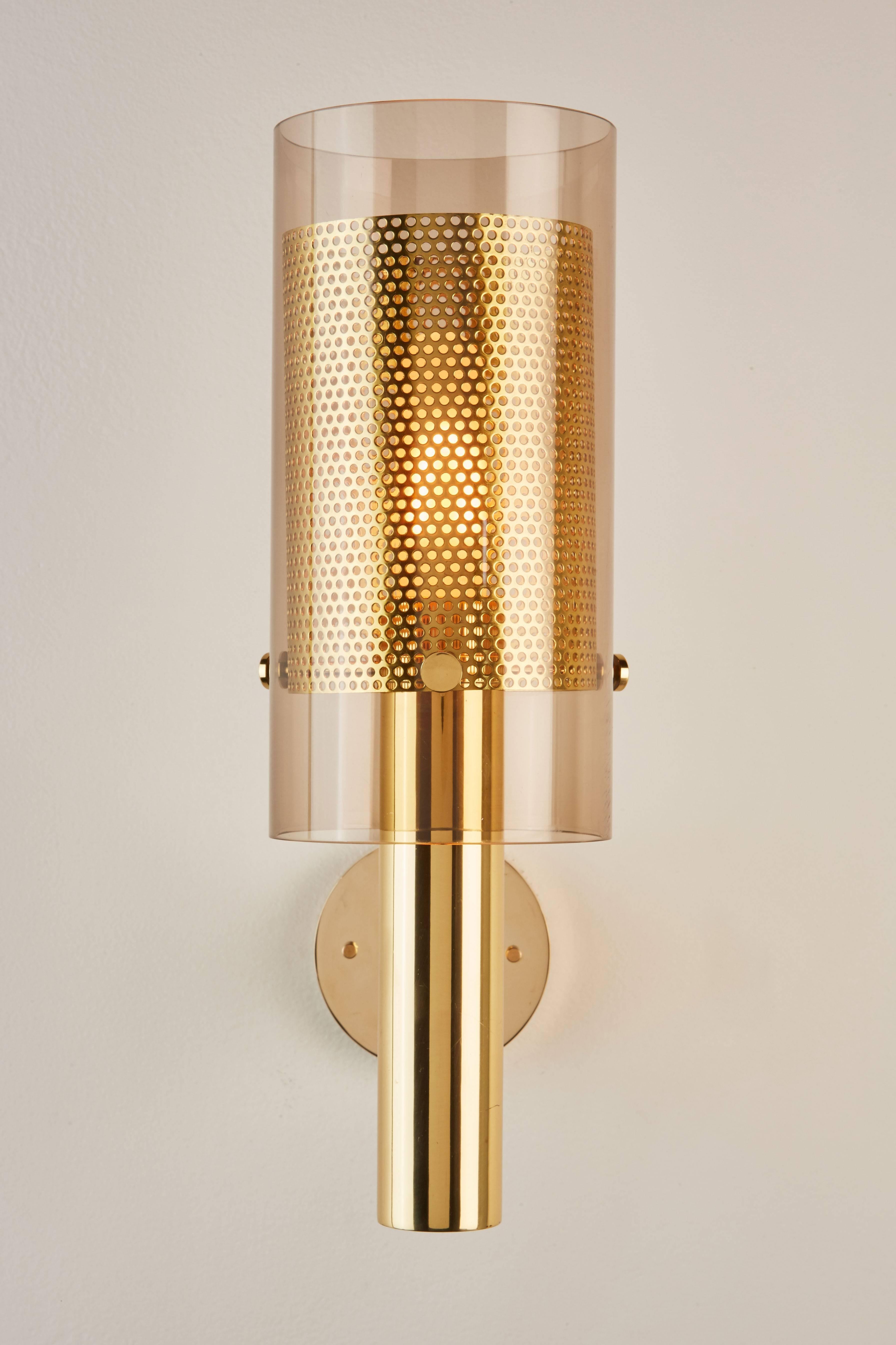 Swedish Two Pairs of Brass Perforated Sconces by Hans Agne Jakobsson, Markaryd
