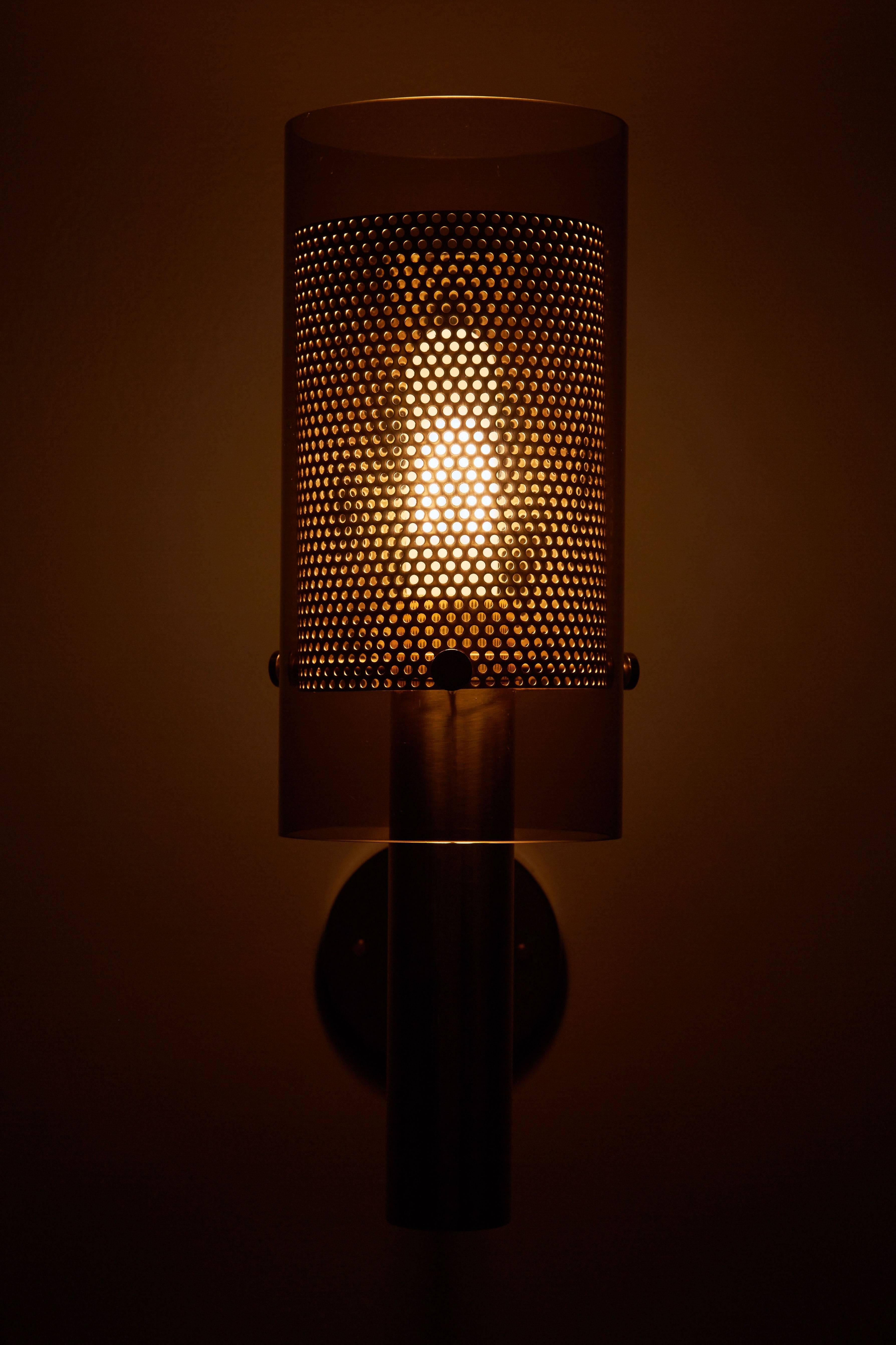 Mid-Century Modern Two Pairs of Brass Perforated Sconces by Hans Agne Jakobsson, Markaryd