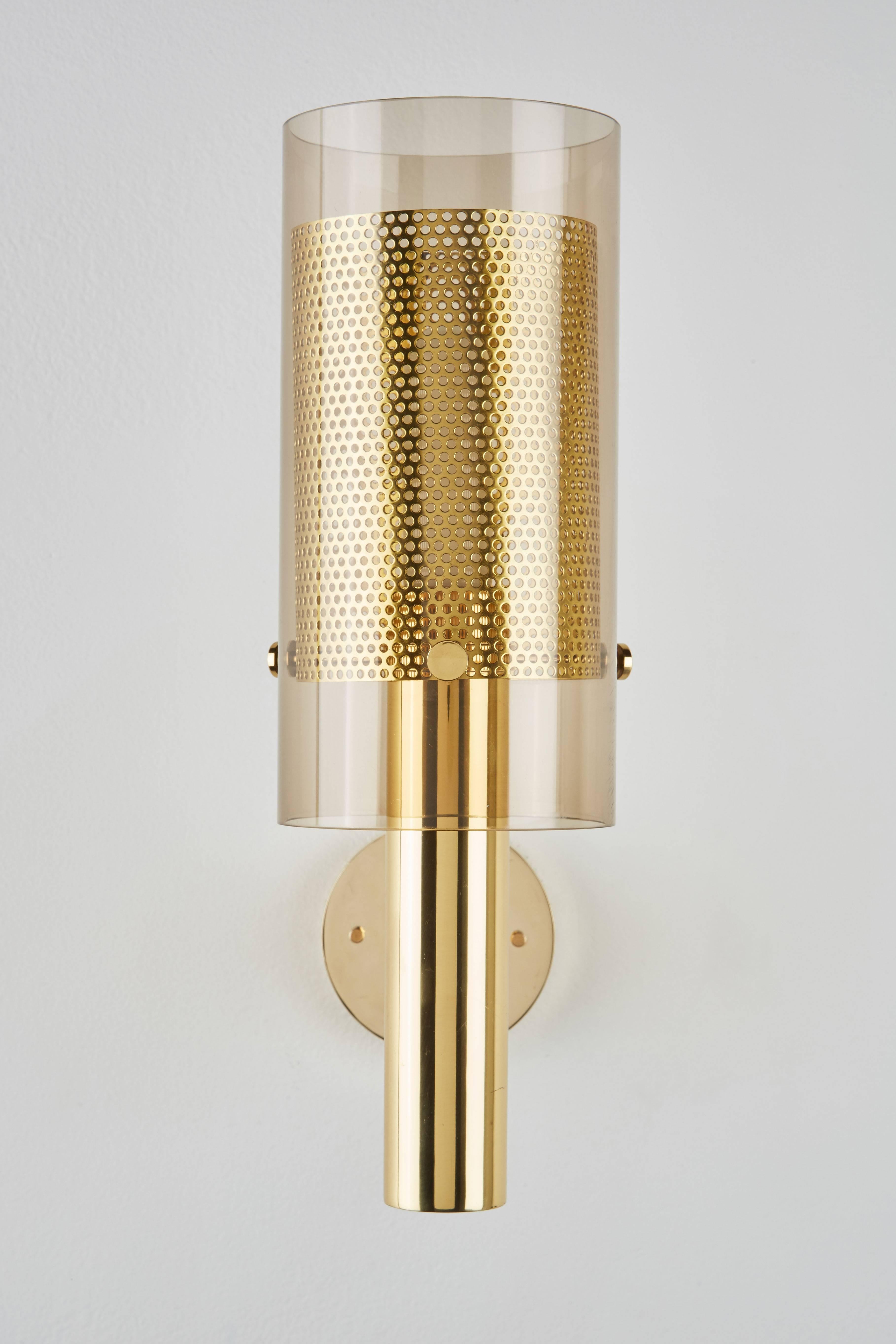 Two Pairs of Brass Perforated Sconces by Hans Agne Jakobsson, Markaryd 1