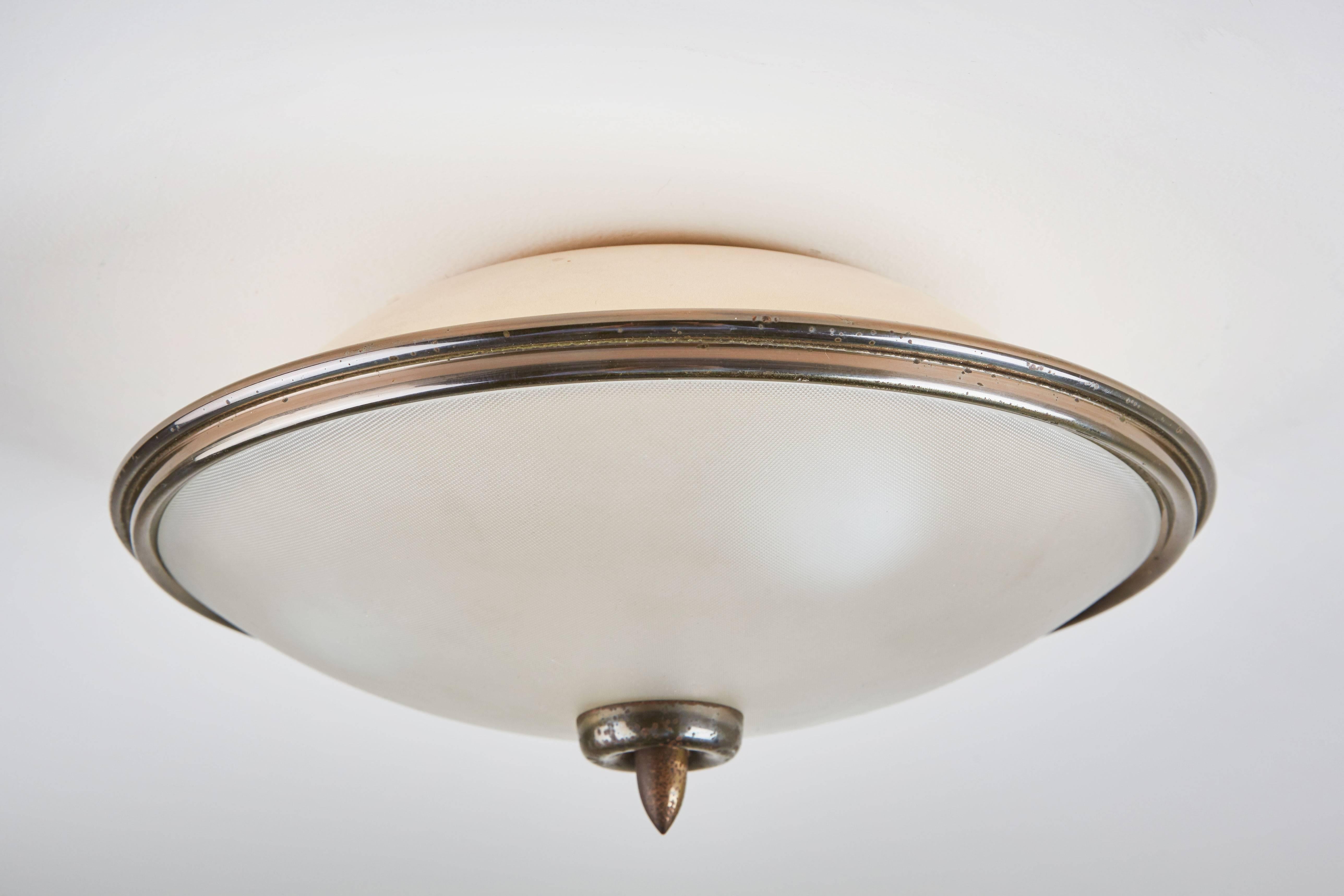 Pair of Brass and Glass Italian Flush mount Ceiling Lights 1