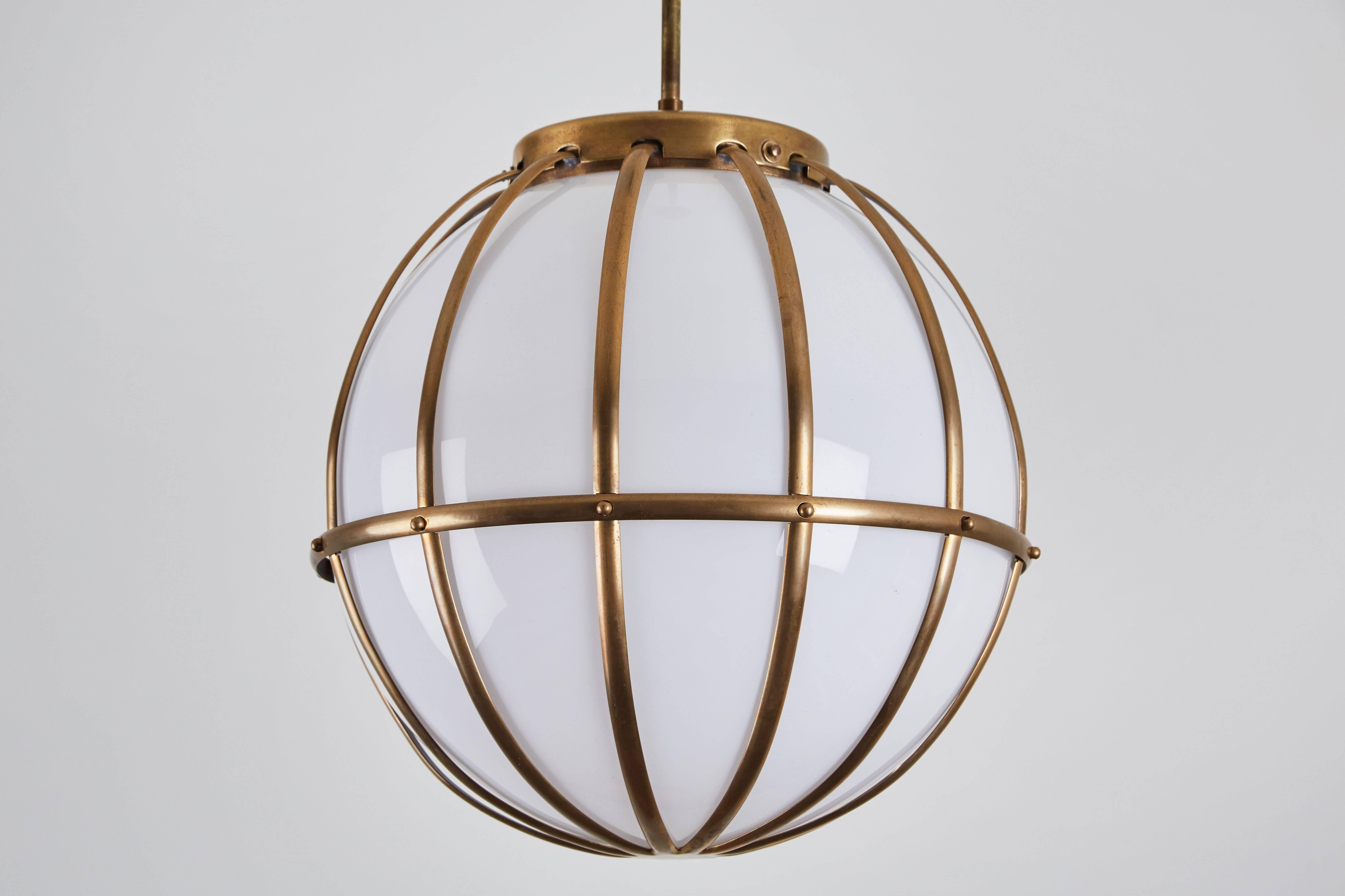 Large Brass and Glass Pendant in the style of Arredoluce In Excellent Condition In Los Angeles, CA