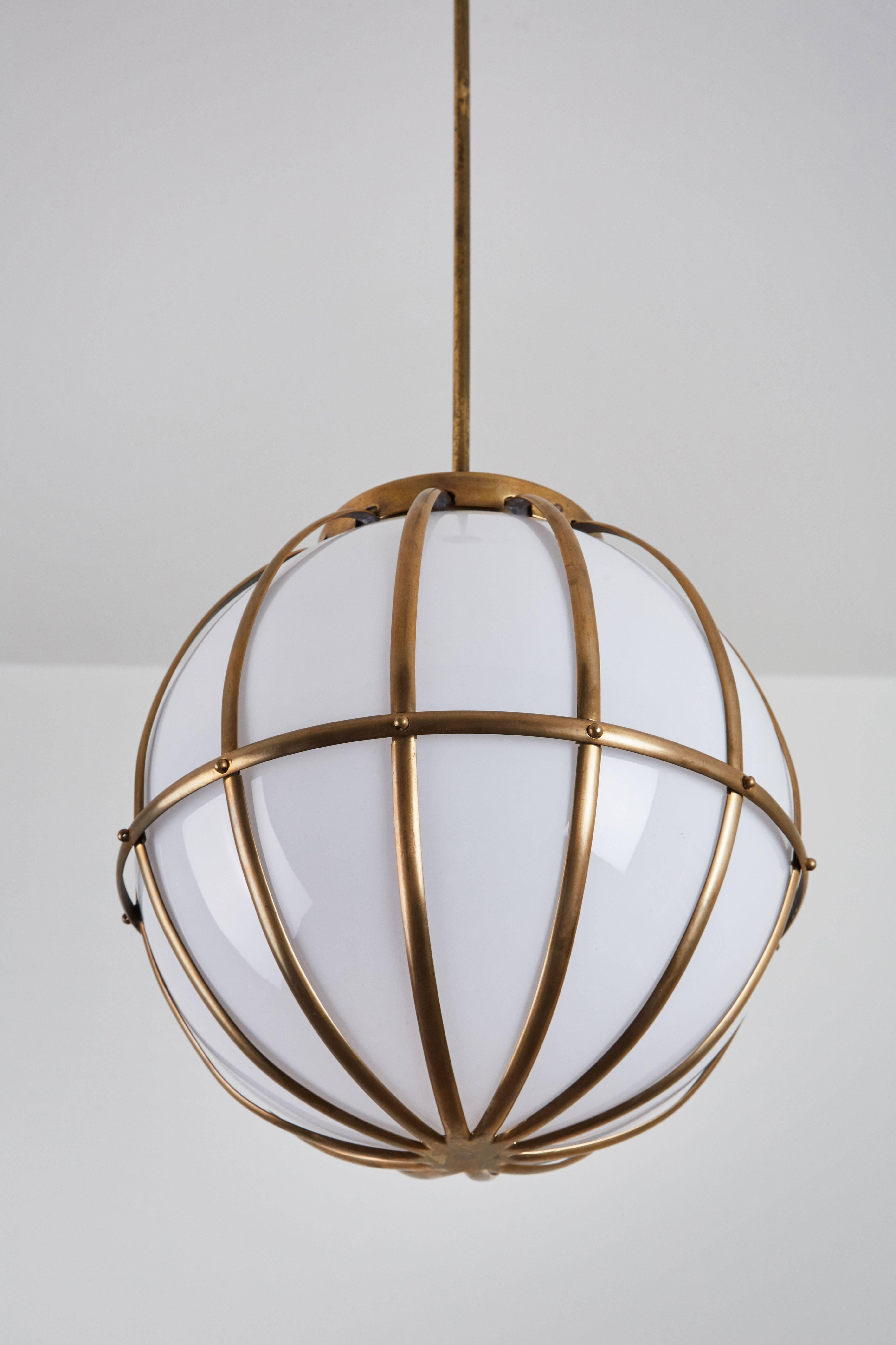 Italian Large Brass and Glass Pendant in the style of Arredoluce